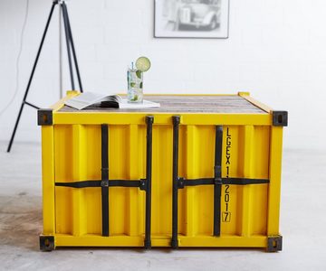 DELIFE Bartisch Container, Metall Mangoholz Gelb 86x86 cm Couchtisch