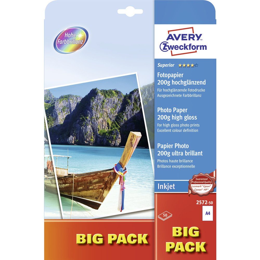 Avery Zweckform Fotopapier Avery-Zweckform Superior Photo Paper Inkjet BIG PACK 2572-50 Fotopapie