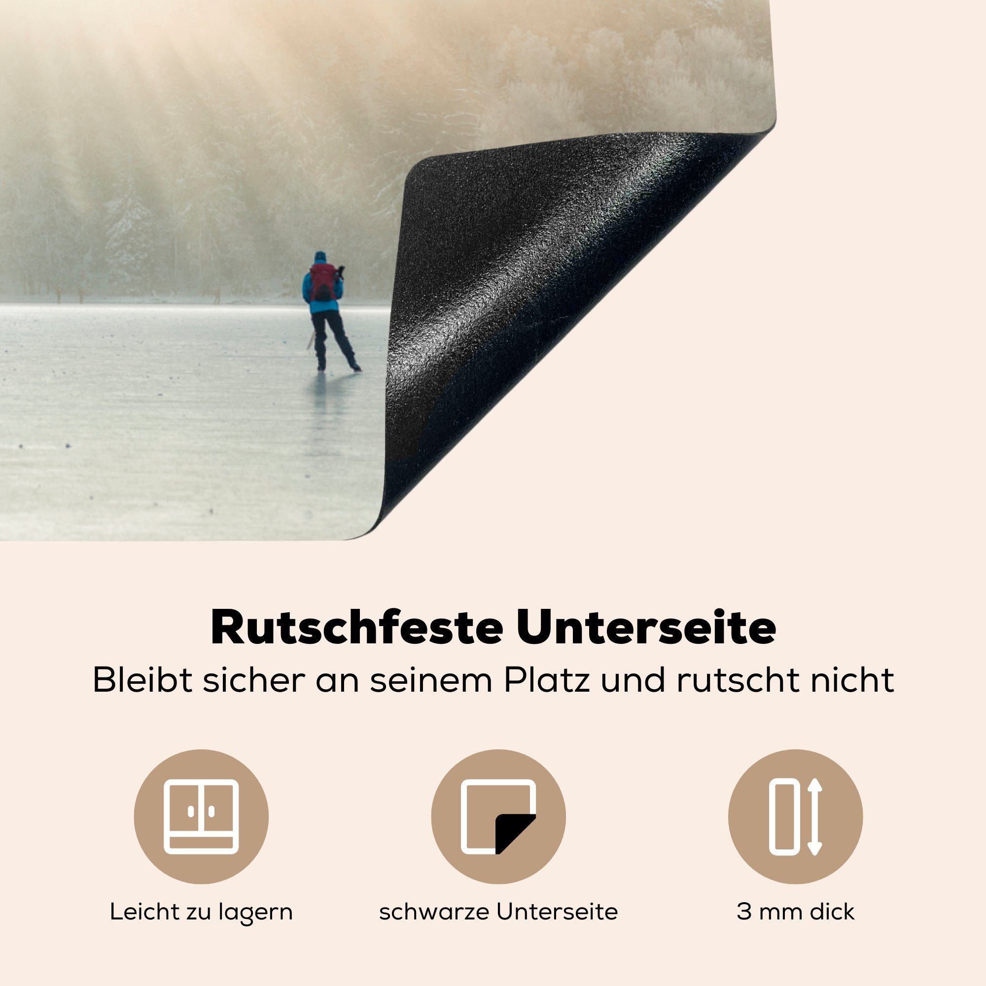 Induktionskochfeld cm, Der Herdblende-/Abdeckplatte Vinyl, Schlittschuhläufer für auf die (1 MuchoWow küche, tlg), 81x52 Ceranfeldabdeckung Schutz Natureis,