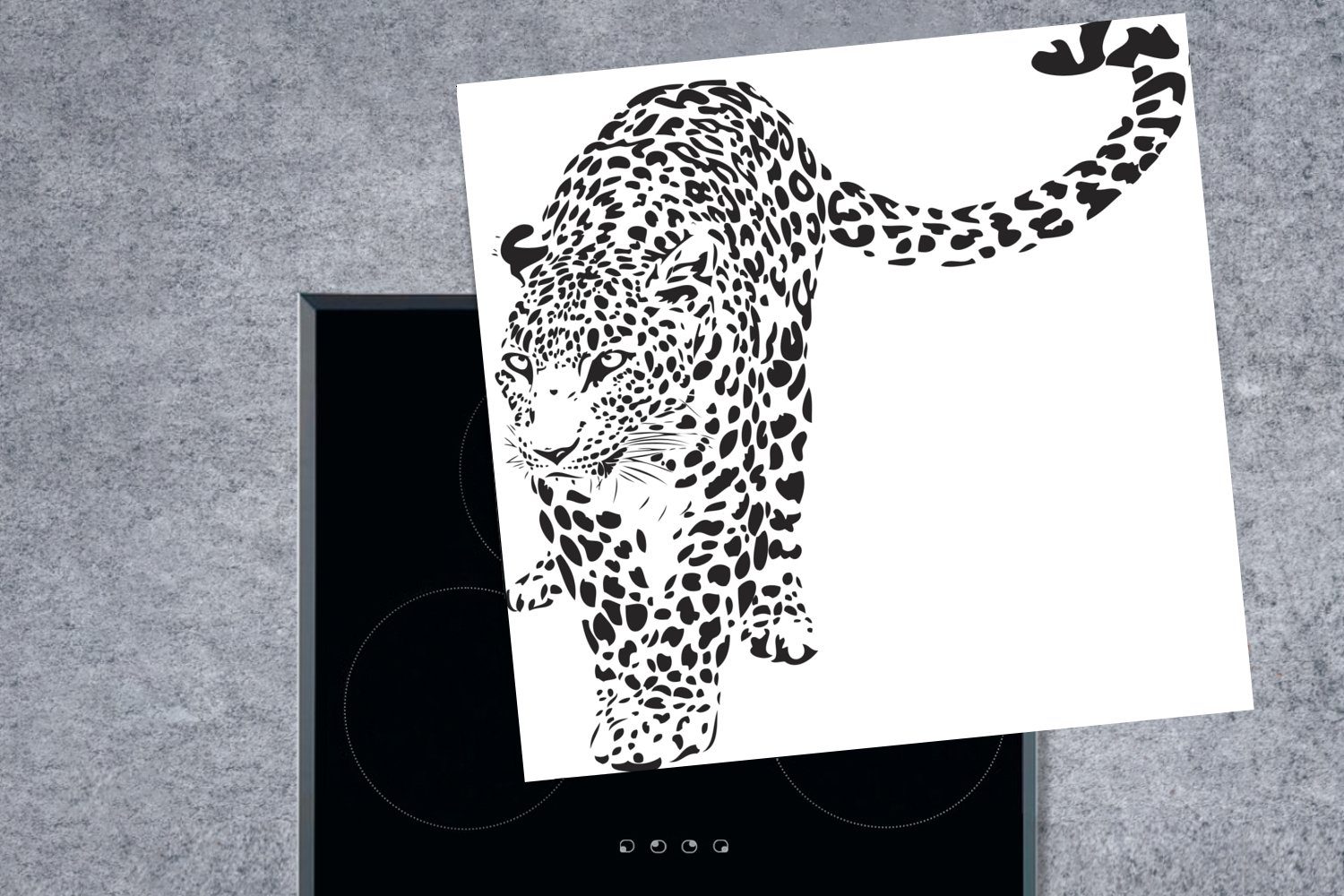 Arbeitsplatte Leoparden, (1 eines küche tlg), schreitenden Ceranfeldabdeckung, Illustration Eine 78x78 für Vinyl, Herdblende-/Abdeckplatte MuchoWow cm,