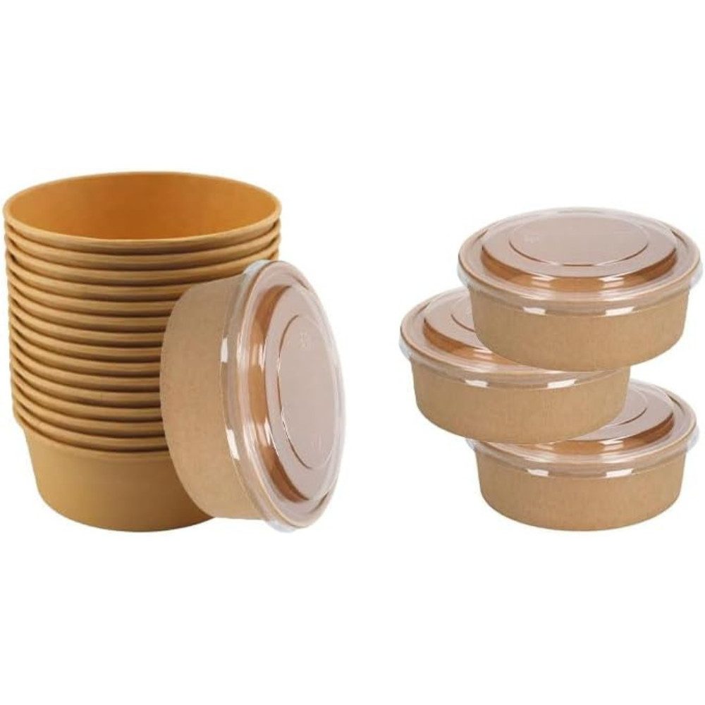 Lauroo Einwegschale Salatschalen mit Deckel Kraftpapier Schalen - 500 ml - 50 Stück, (50-tlg) – Bild 4 von 5