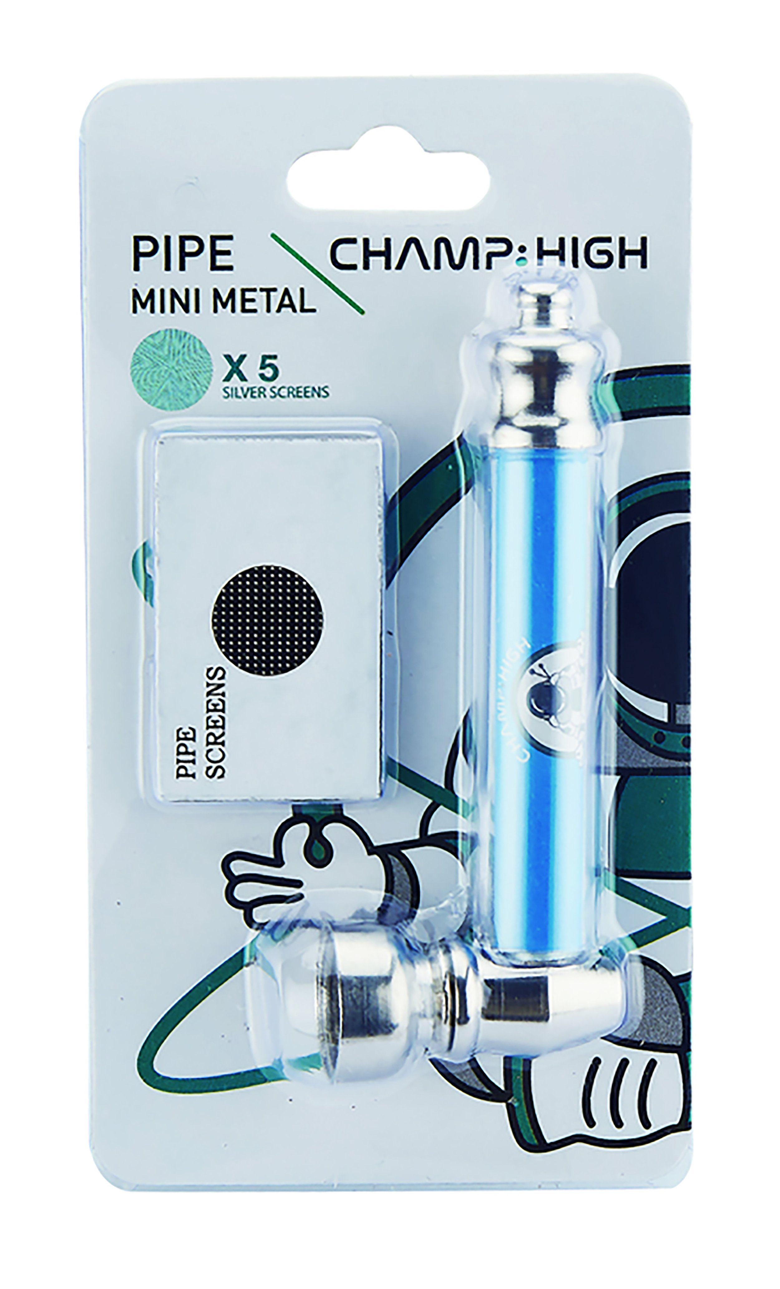 Tabak CHAMP mit lang Pipe Metall Handpfeife 54 PFEIFE HIGH 8,5cm MINI Sieben 5 (Blau), Tabakpfeife