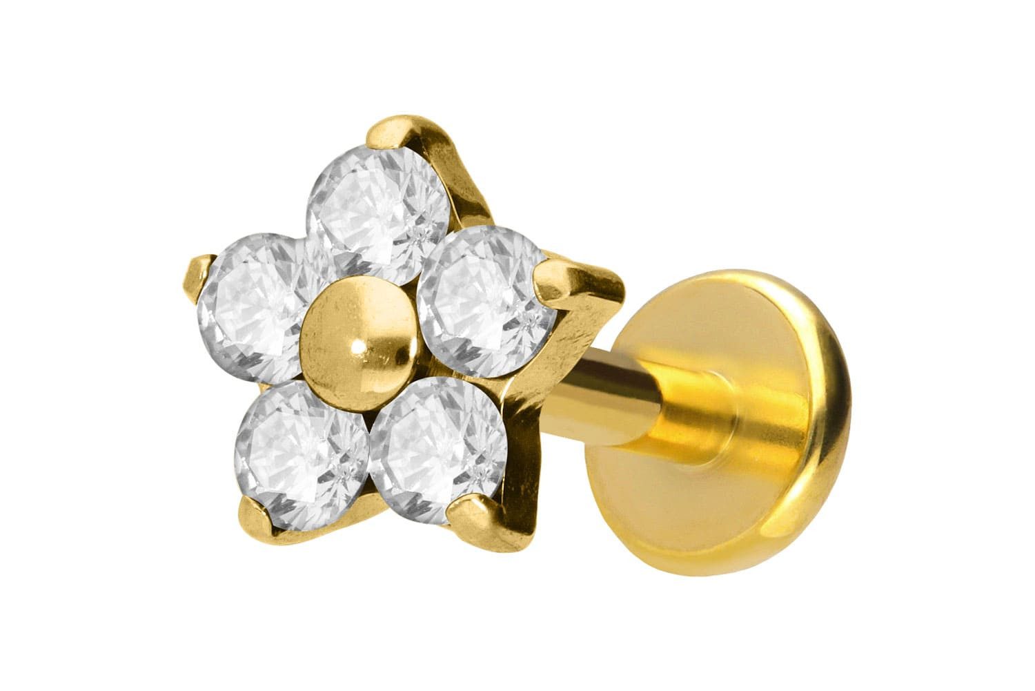 PIERCINGLINE Piercing-Set Titan Labret mit Push Fit KRISTALLBLUME (Labrets, 1-tlg)