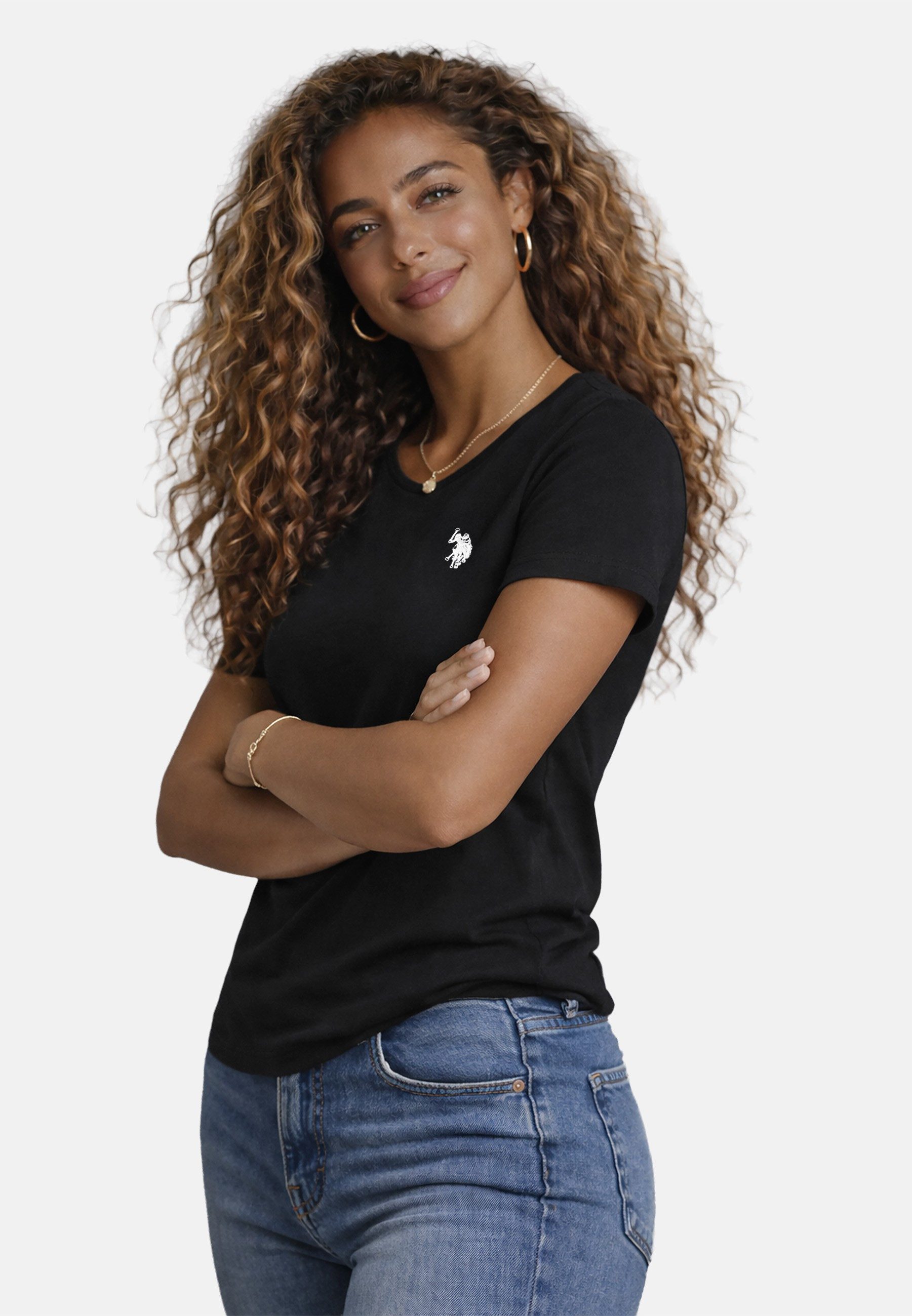 U.S. Polo Assn. T-Shirt USSareena – Damen Shirt mit Stretch-Anteil und Logo Leicht tailliert, klassischer Rundhals, dezente Logo-Stickerei