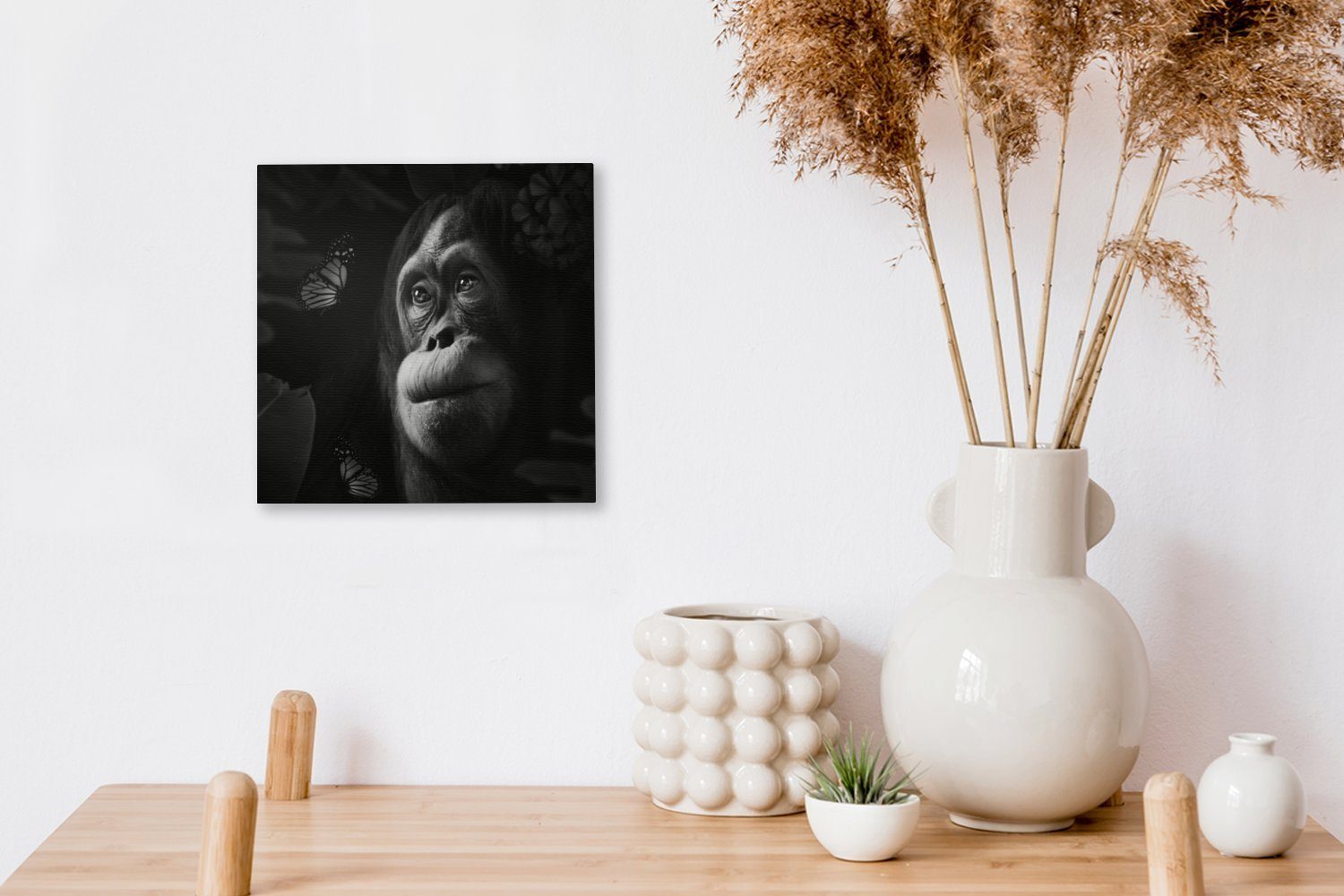 OneMillionCanvasses® St), Schmetterling Leinwand für - Weiß, Bilder Dschungel Affe (1 - Schwarz Leinwandbild - Schlafzimmer - Wohnzimmer