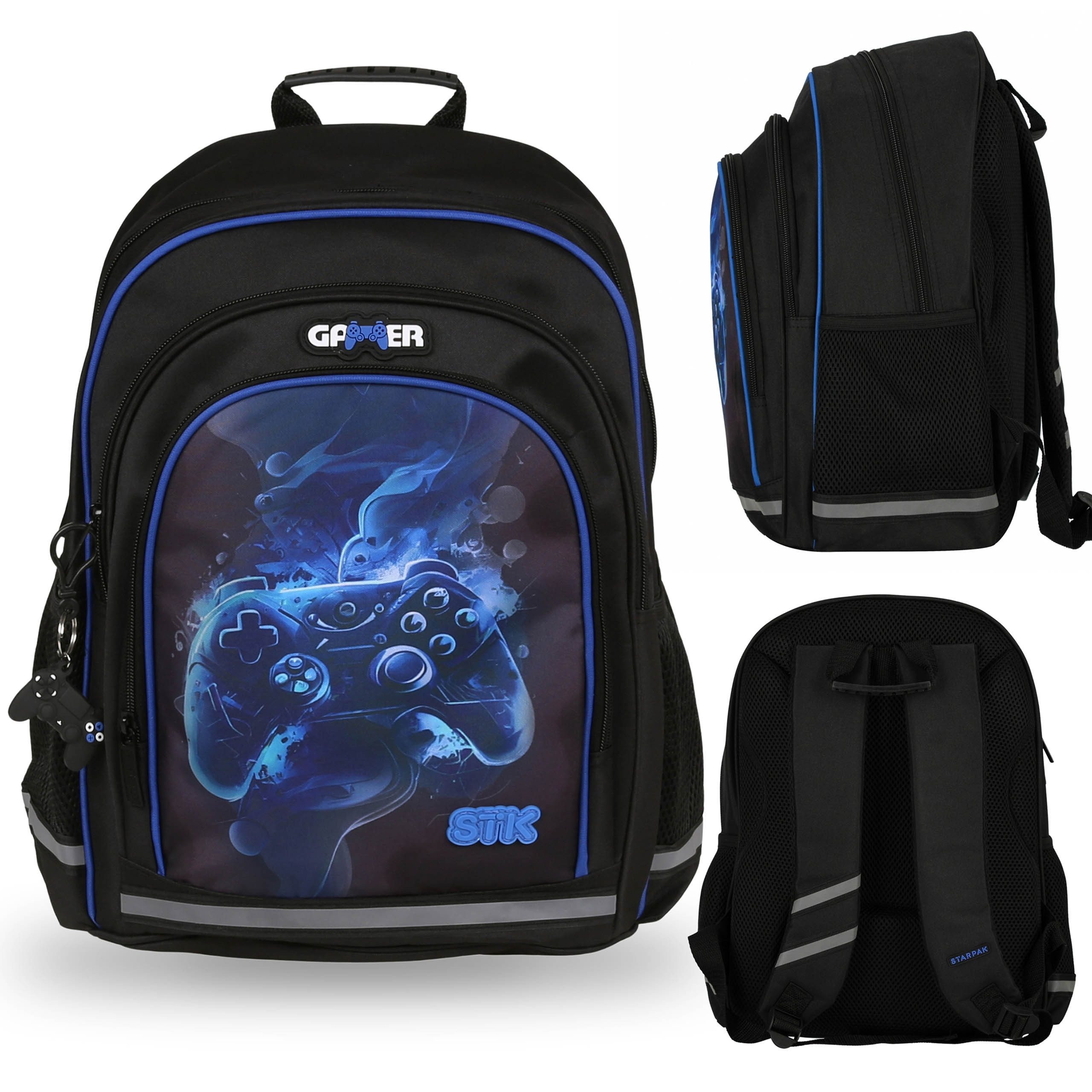 Schulrucksack Blau-schwarzer Jungen Schulrucksack Reflektoren für Gamepad 40x29x20cm