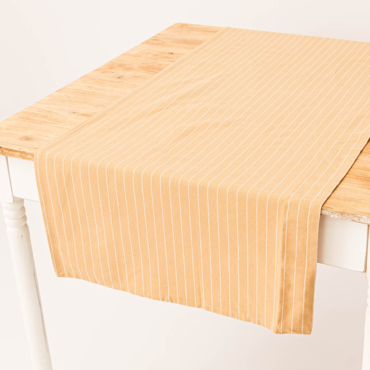 SCHÖNER LEBEN. Tischläufer Tischläufer aus Baumwolle gestreift sandgelb weiß 50x140cm, Kuvertsaum