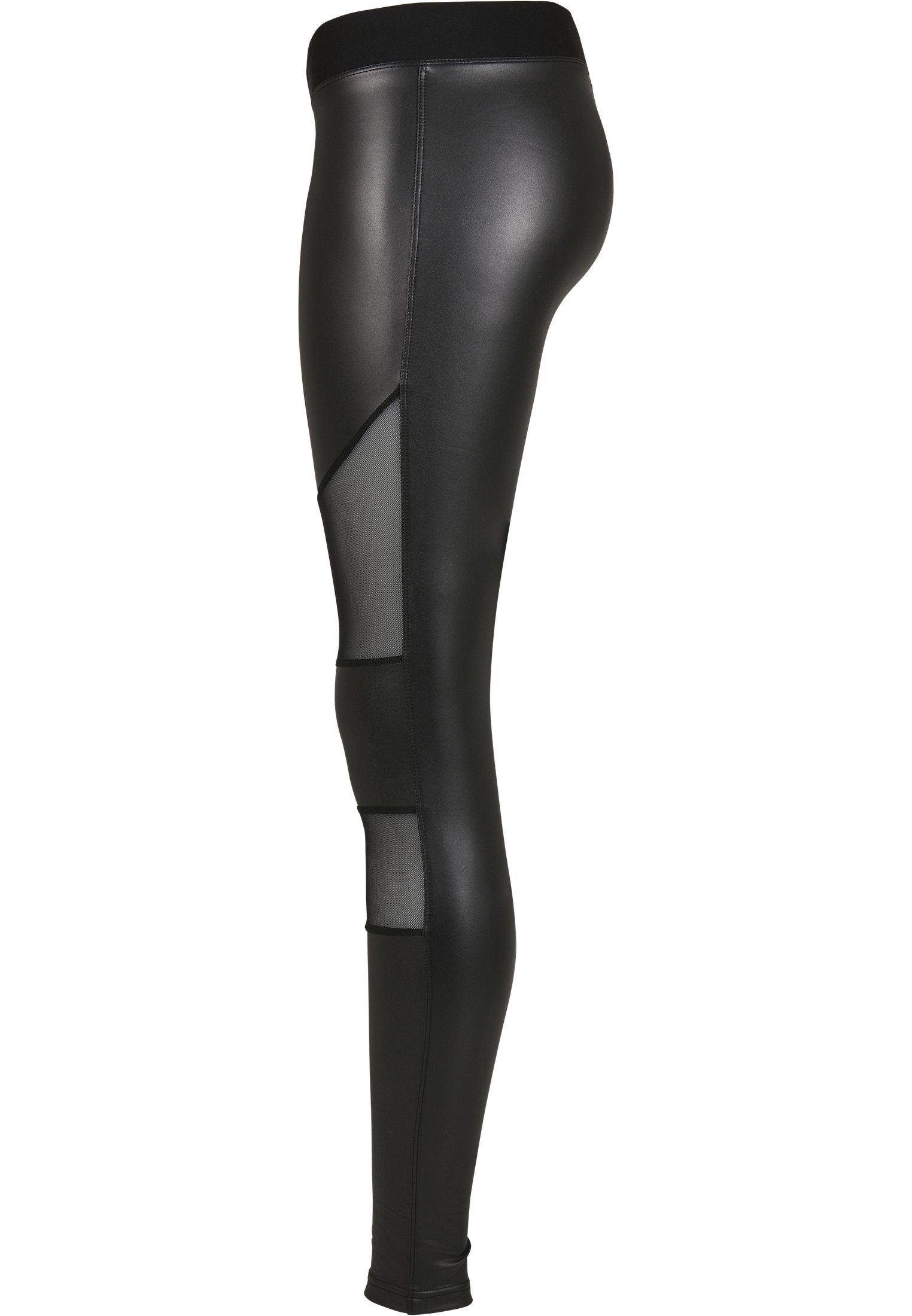 Faux (1-tlg) Leggings Ladies Leather URBAN CLASSICS Mesh Damen Leggings Tech
