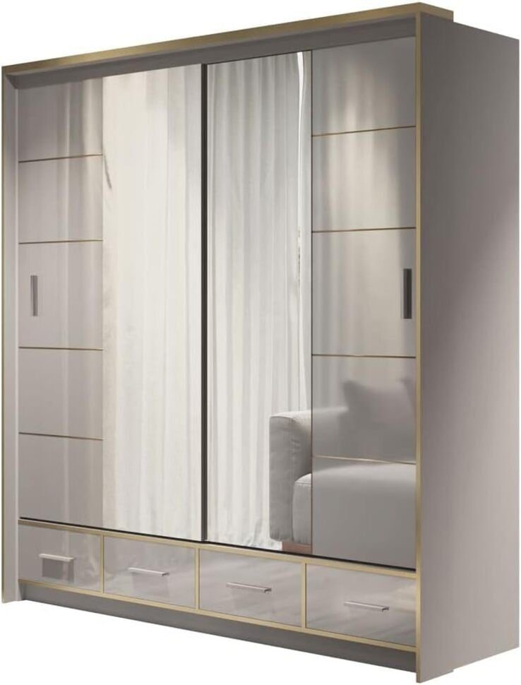 MOEBLO Kleiderschrank SERAPHINE (Schwebetürenschrank Gaderobe Schiebtüren Schlafzimmer - Modern Design, mit Spiegel 2-türig Schrank mit vielen Einlegeböden und Kleiderstange) (BxHxT): 203x220x66cm