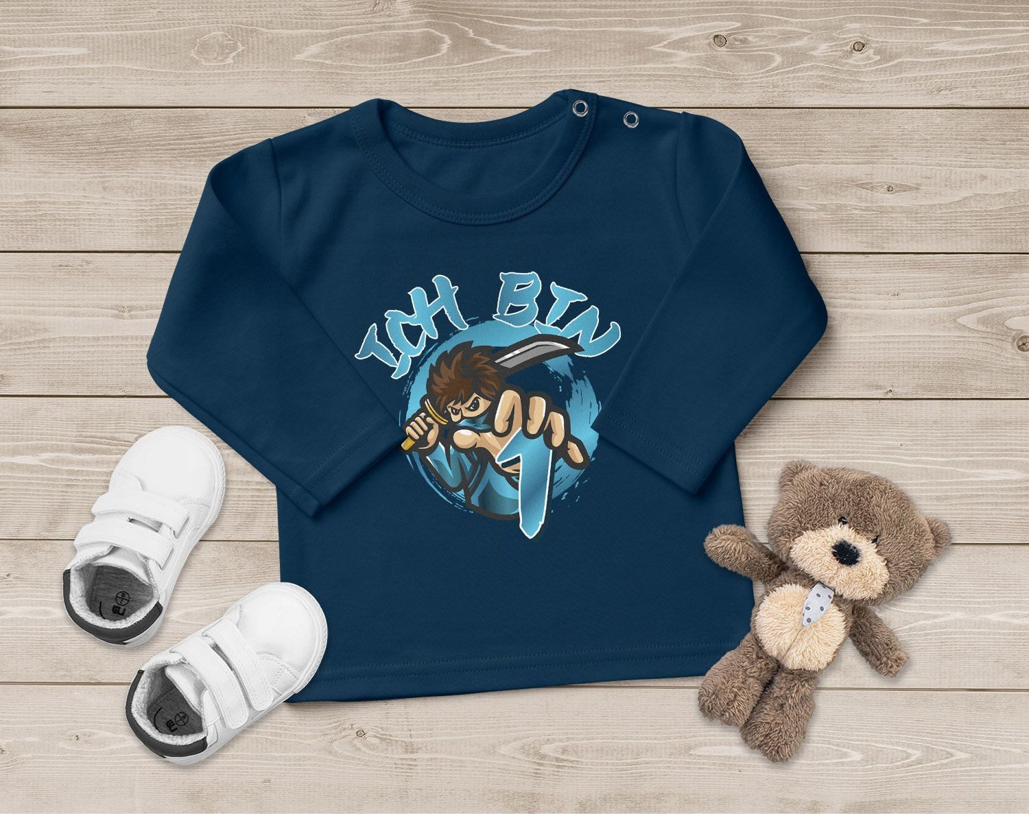 MoonWorks Rundhalsshirt Baby Langarm-Shirt erster Geburtstag Ich bin 1 (2) Ninja Kid Comic