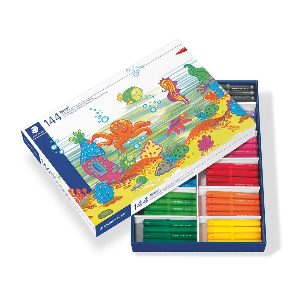 STAEDTLER Faserstift 340 C144 Noris® 340, (Klassensatz, 144-tlg., mit 144 jumbo Fasermalern in 12 sortierten Farben), für kleine Kinderhände, Malen, Zeichnen