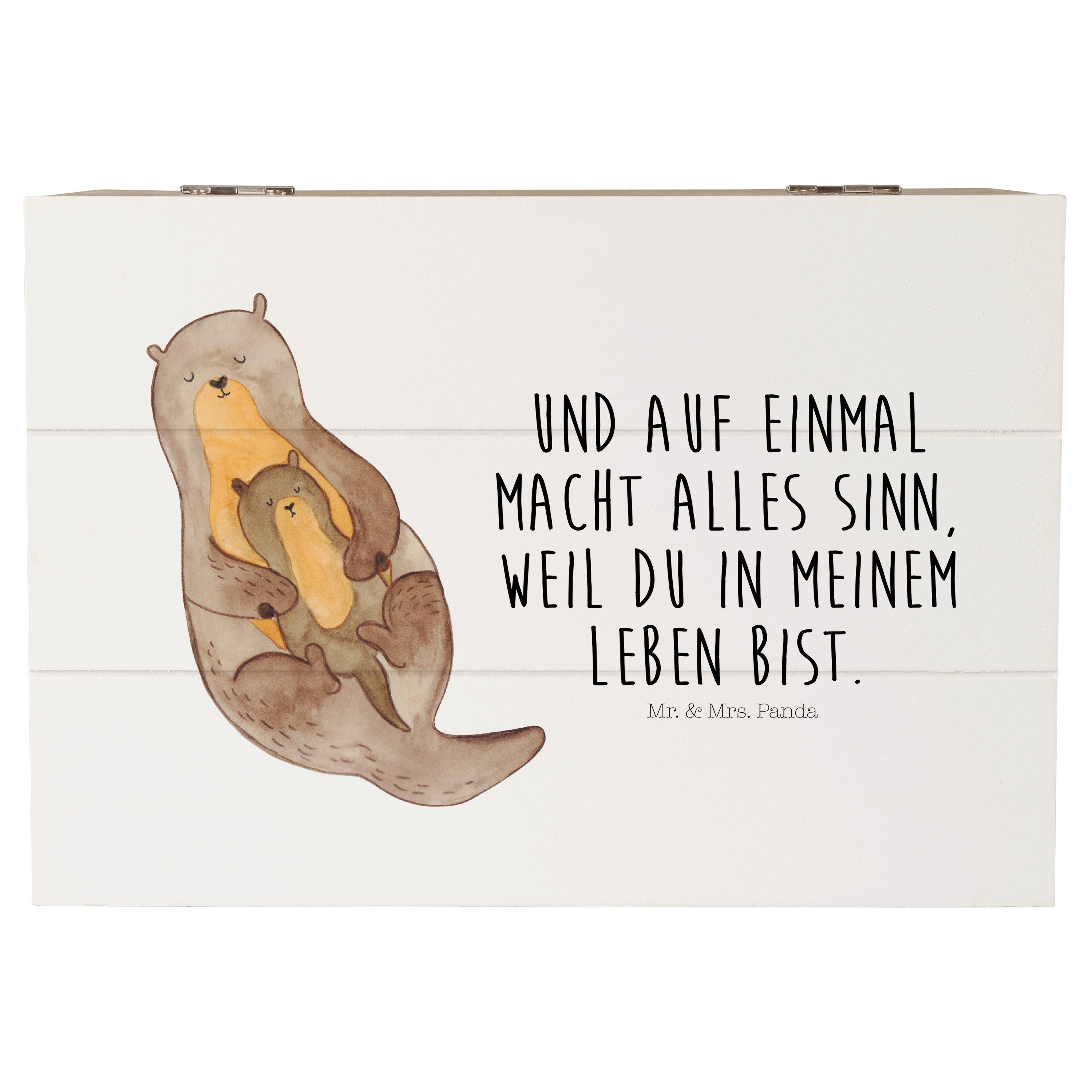 Dekokiste Otter mit Kind - Weiß - Geschenk, Familie, Seeotter, Dekokiste, Aufbe