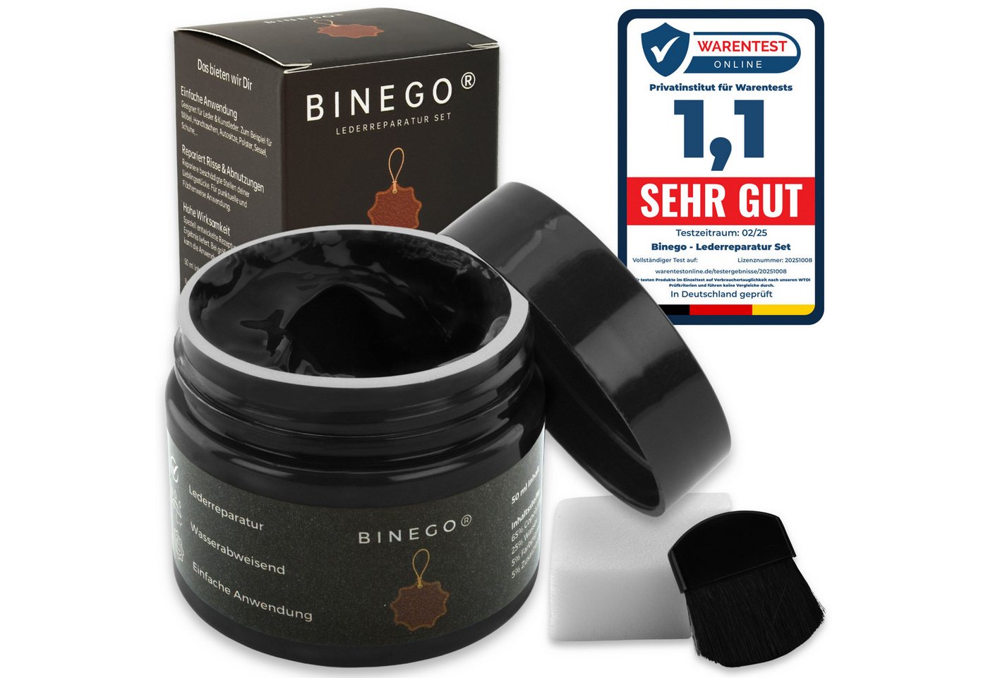 Binego Lederreparaturset Leder Kunstleder Lederreparatur Flüssigleder Lederpflegeset (Reparatur Set, 4 St., Lederfarbe), schnell trocknend
