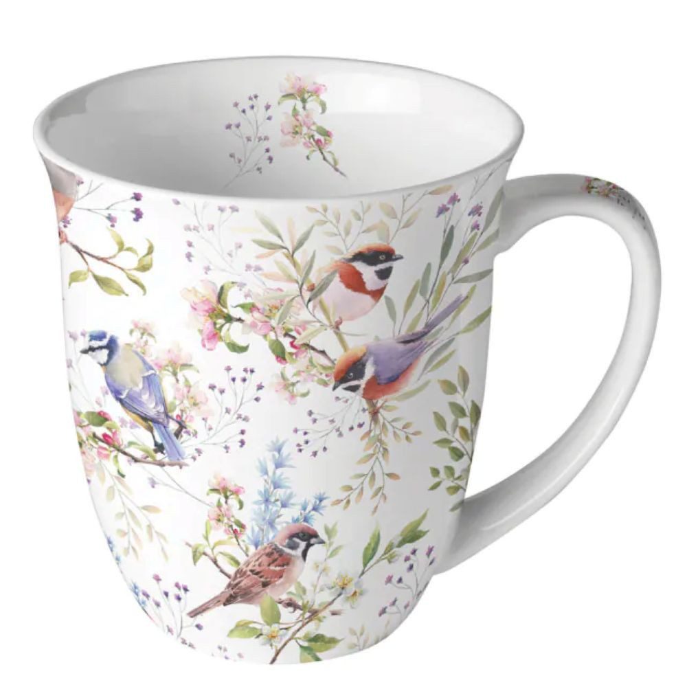 Ambiente Luxury Paper Products Kaffeeservice Blumen - Pflanzen, Tiere, Vögel, Vogel, Vogelmotiv- Blumenmotiv (1-tlg), Porzellan Becher ca. 400ml- Blumen-Mix, Vögel - Vogel- und Blumenmotiv. Die detailreichen Illustrationen und harmonischen Farben machen d