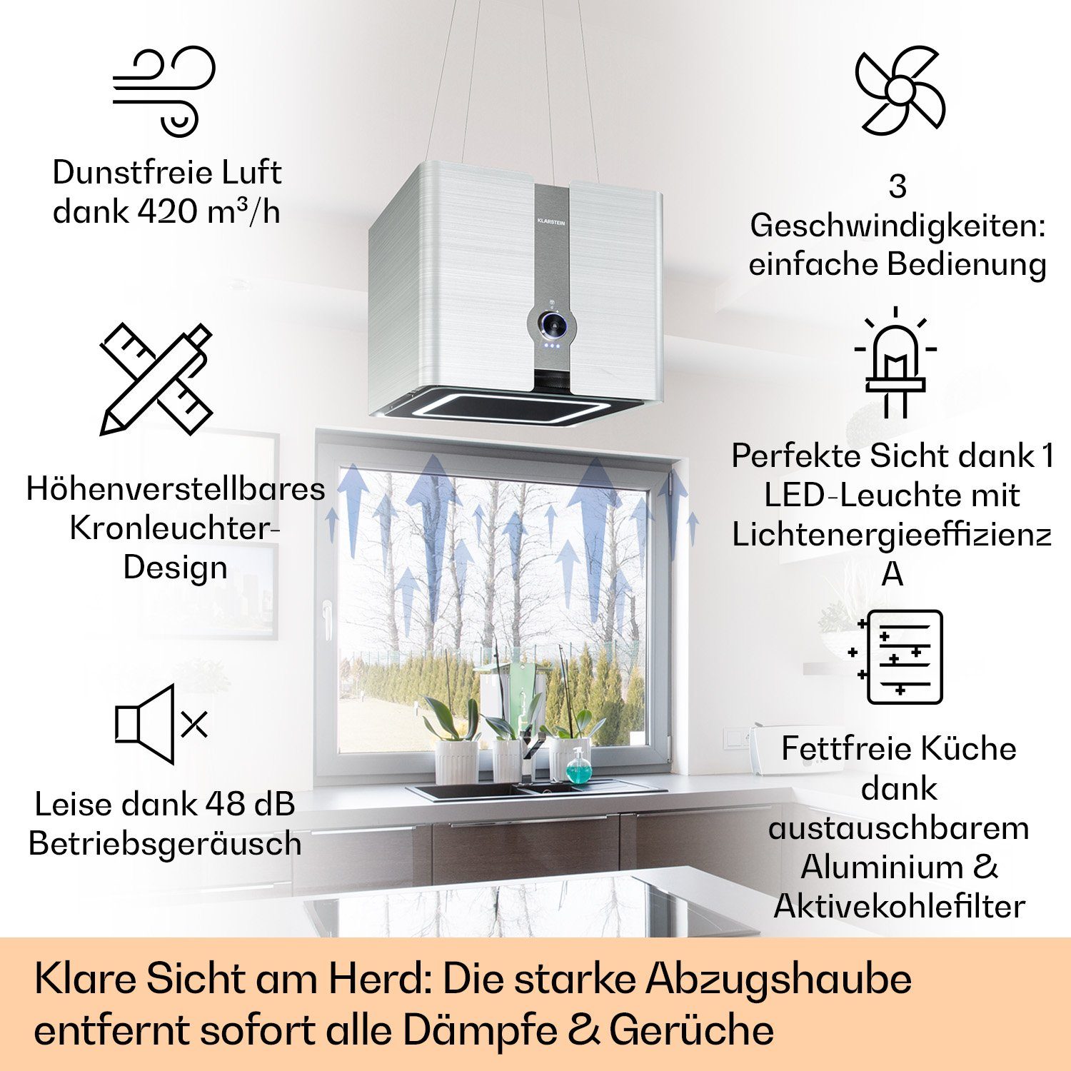 Klarstein Deckenhaube Futurelight Smart Futurelight Smart, Inselhaube Abzughaube Dunstabzugshaube
