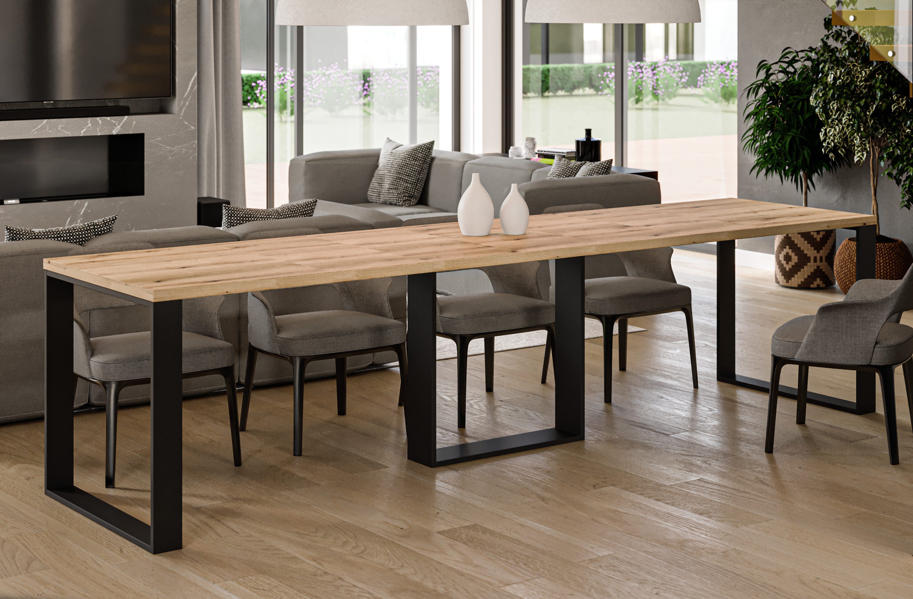 Endo-Moebel Esstisch "Borys Max" 130-330cm x 85cm ausziehbar erweiterbar Kulissentisch, Kufengestell, stabil, extra lang und groß, 40cm Erweiterungsplatten