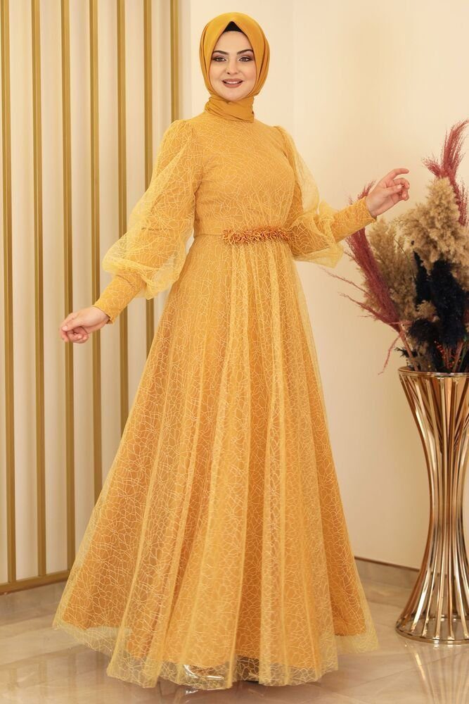 fashionshowcase Abendkleid silbriges Tüllkleid Abiye Abaya Hijab Kleid Maxi günstig online kaufen