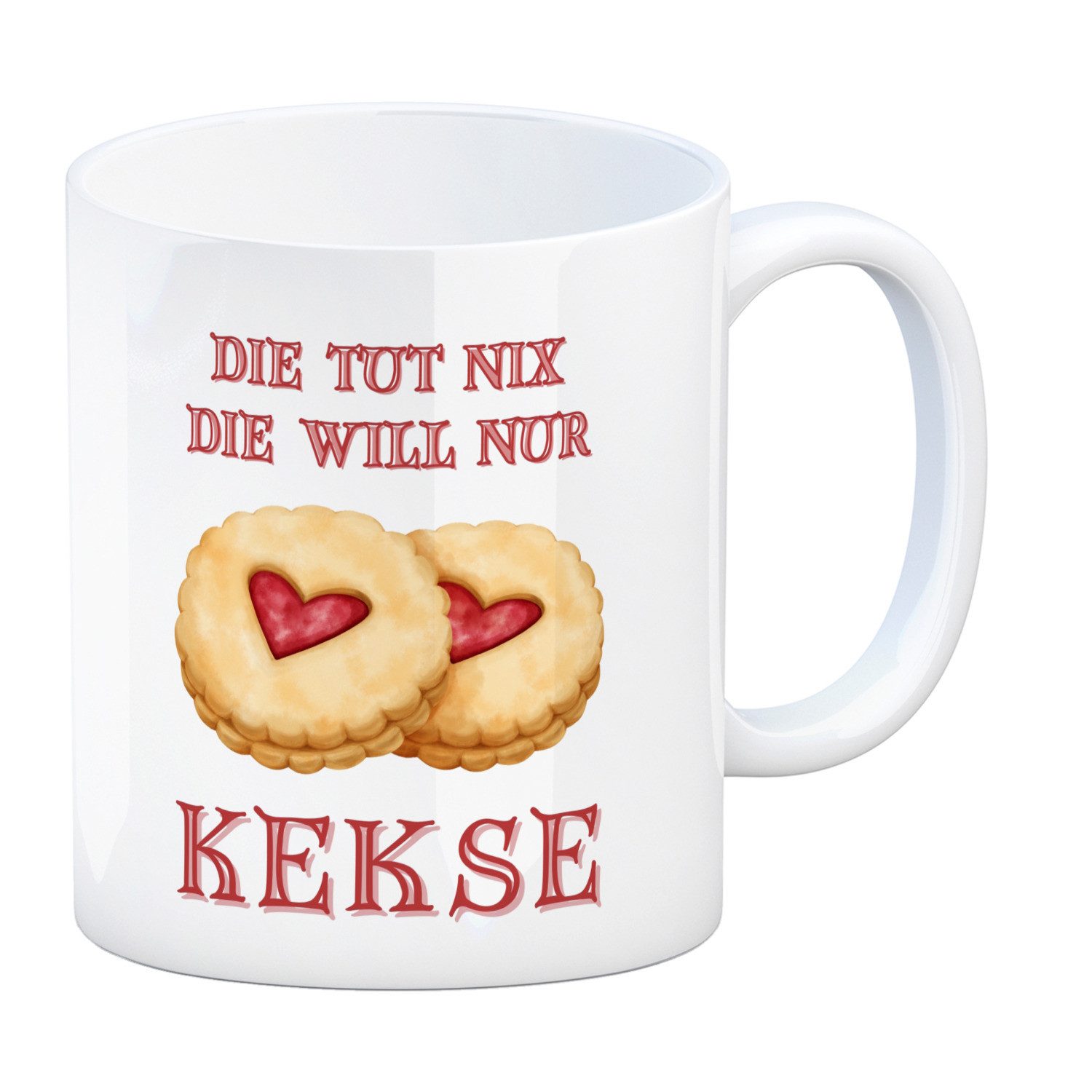 speecheese Tasse Kekse Kaffeebecher mit Spruch Die tut nix die will nur