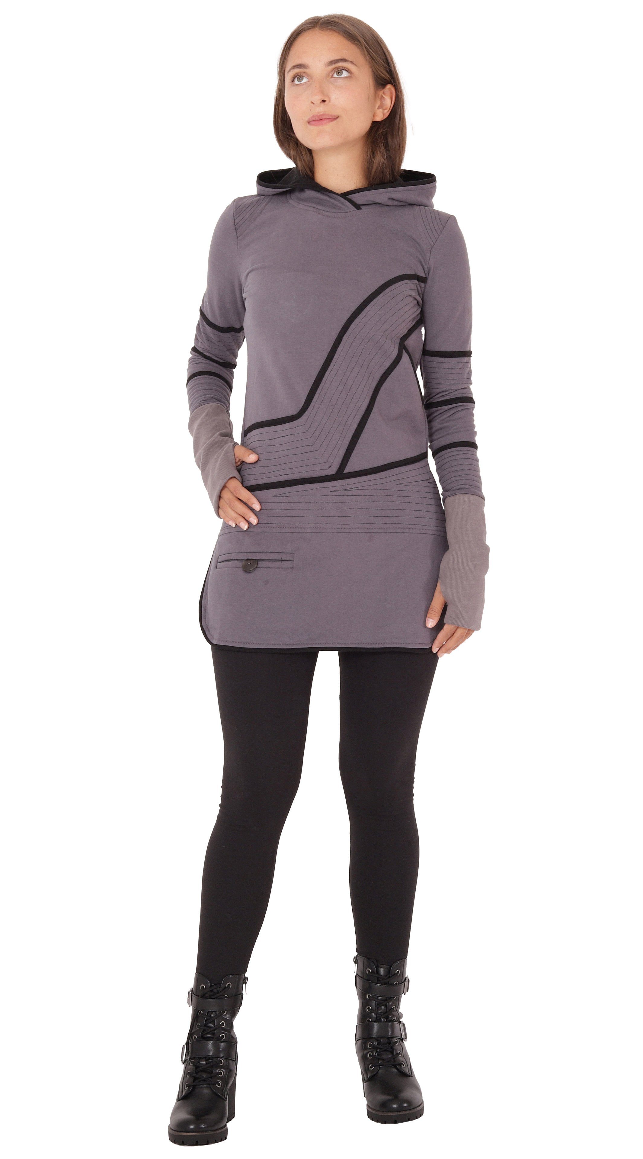 PUREWONDER Sweatkleid Kapuzenpullover-Kleid Hoodie Zweifarbig dr21 Grau S z günstig online kaufen