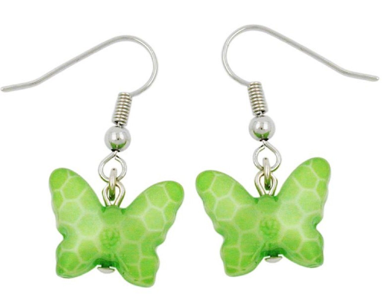 unbespielt Paar Ohrclips Ohrringe Schmetterling mit Schliff kiwigrün Kunststoffperle 32 X 16 mm, Modeschmuck für Damen