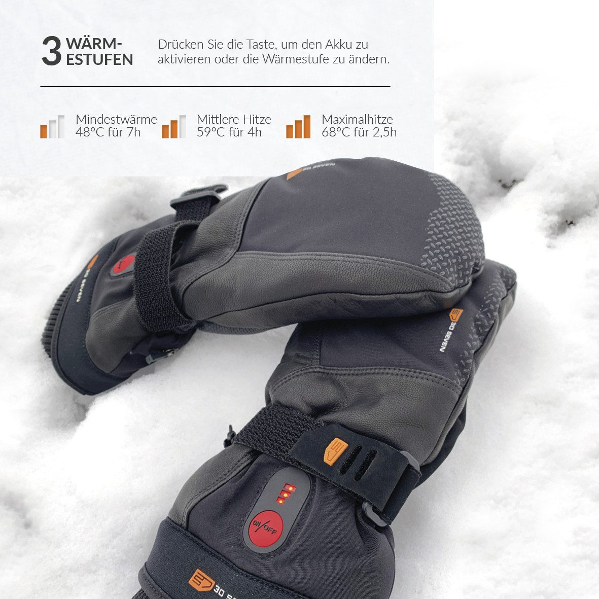 30seven Fäustlinge beheizte Fäustlinge, extra warm - schwarz 7,4V Set inkl. 2 Akkus & Doppelladegerät