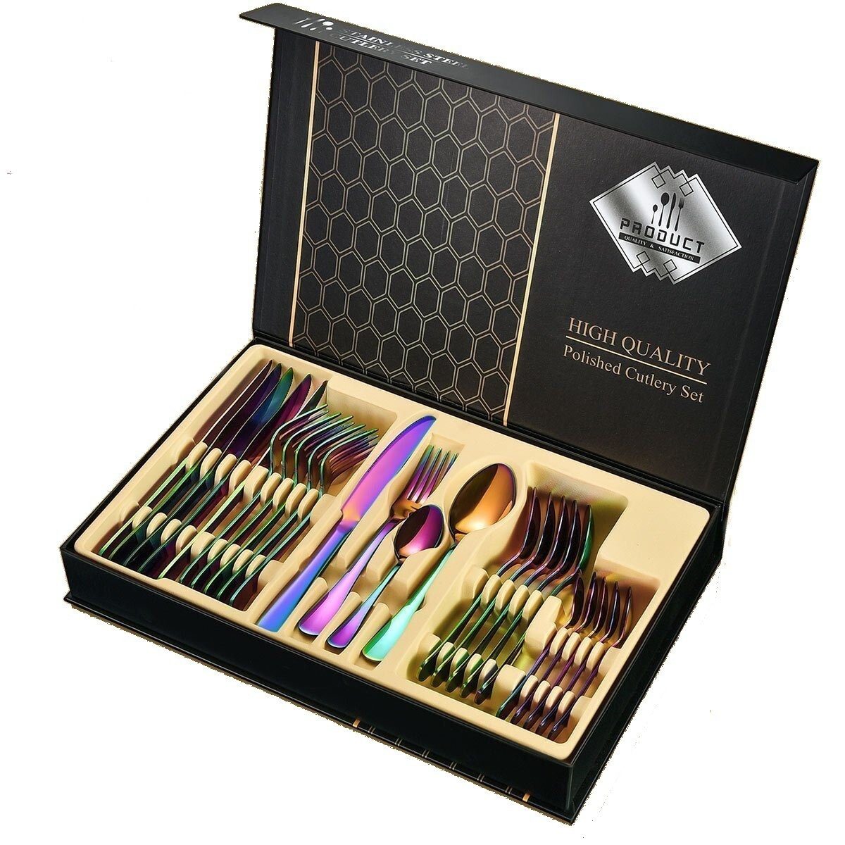 Faizee Möbel Besteck-Set Cutlery Set 24-teiliges Besteckset Set Service für 6 Gift Box (24-tlg), Edelstahl