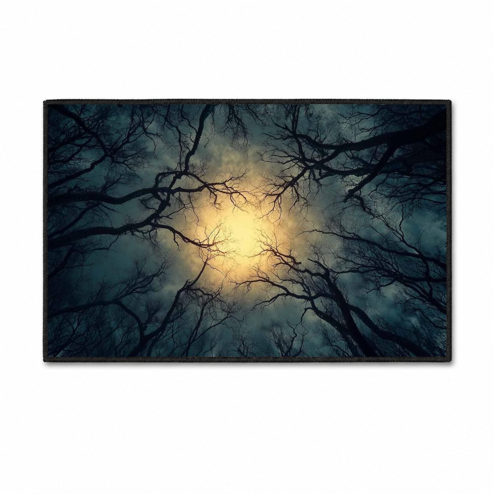 Jumpeak Teppich Baumäste Wald Sonnenlicht mystische Waldlandschaft Kunst Teppich, Rechteckig, Höhe: 5 mm, Kunstkaschmir, pflegeleicht, kurze Fasern, angenehm zu tragen