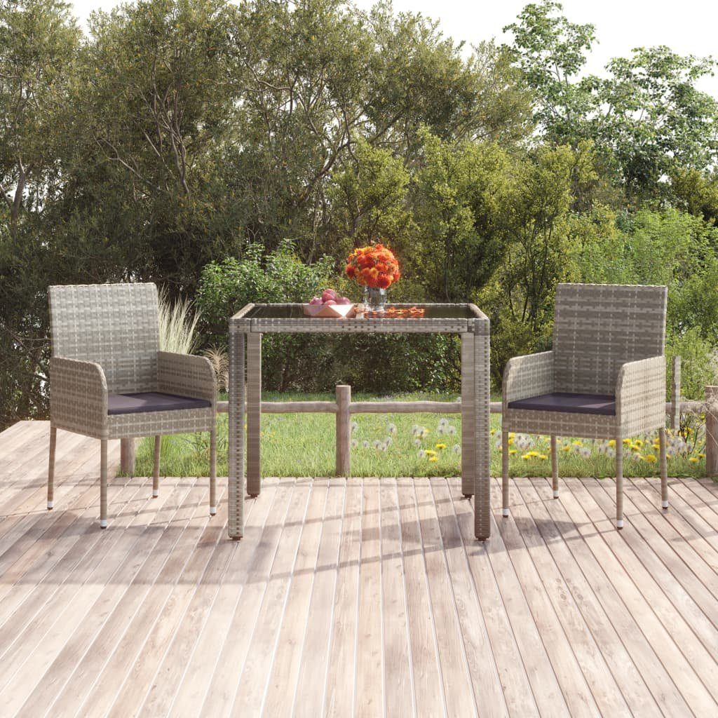 vidaXL Gartentisch Grau Poly | Rattan Grau mit 90x90x75 (1-St) Grau Gartentisch Glasplatte cm