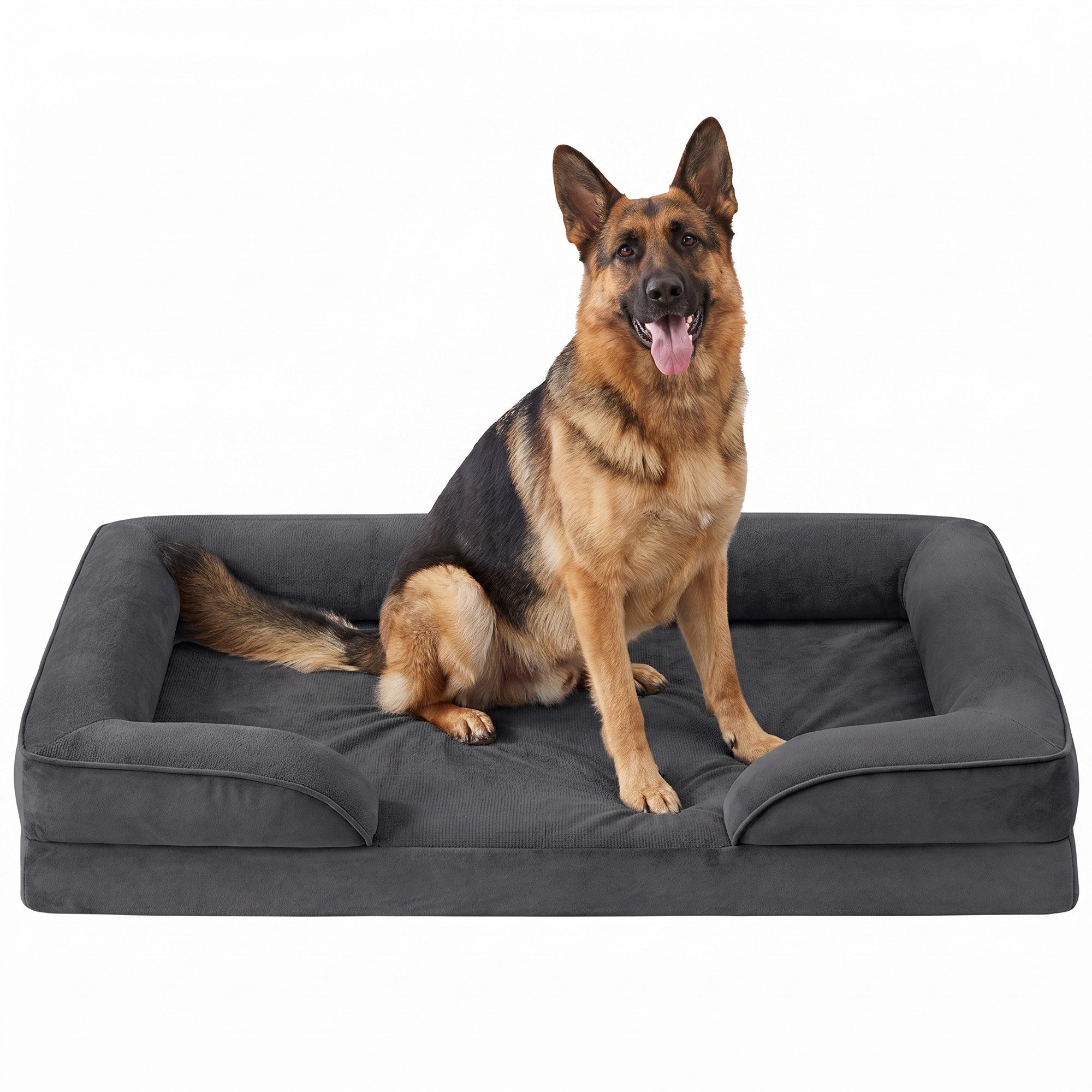 FEANDREA Tierbett Bezug abnehmbar, waschbar, rutschfest, Innenfutter wasserabweisend, 122 x 85 x 17 cm, Bezug abnehmbar, rutschfest, XL, erhöhter Rand von FEANDREA