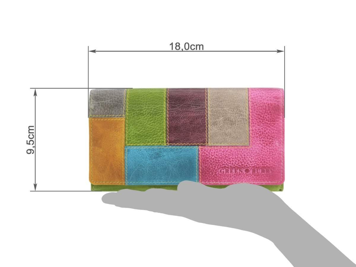 Greenburry Geldbörse "Candy Shop" Leder Damenportemonnaie, Damenbörse bunt, Portemonnaie, 9 Kartenfächer, 18x9cm, buntes Muster