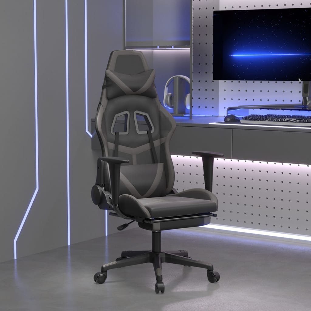 vidaXL Gaming-Stuhl Gaming-Stuhl mit Massage & Fußstütze Schwarz & Grau Kunstleder (1 St) Schwarz und Grau | Schwarz und Grau