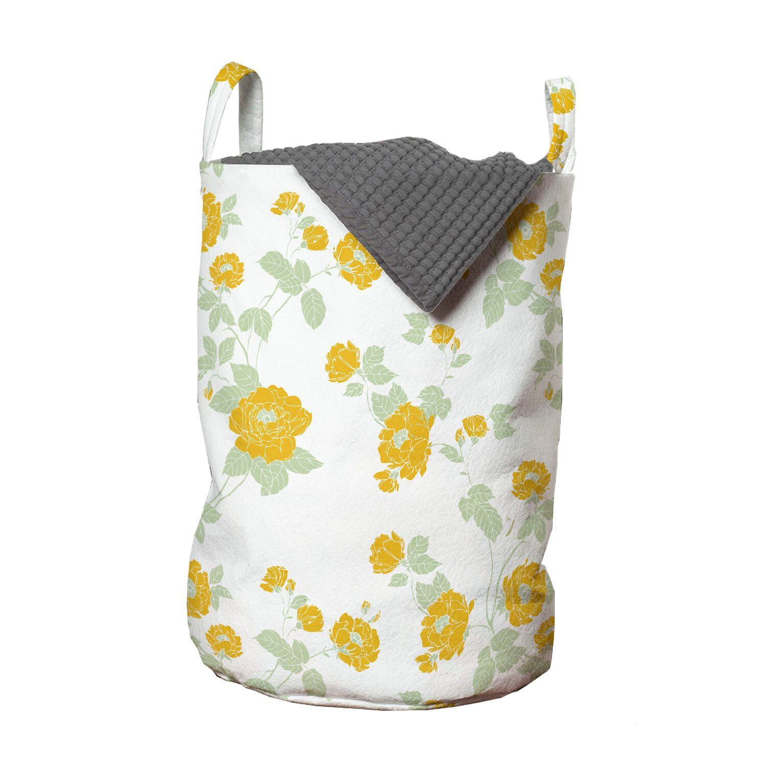 Abakuhaus Wäschesäckchen Wäschekorb mit Griffen Kordelzugverschluss für Waschsalons, Blumen Simplistic Yellow Wild Roses