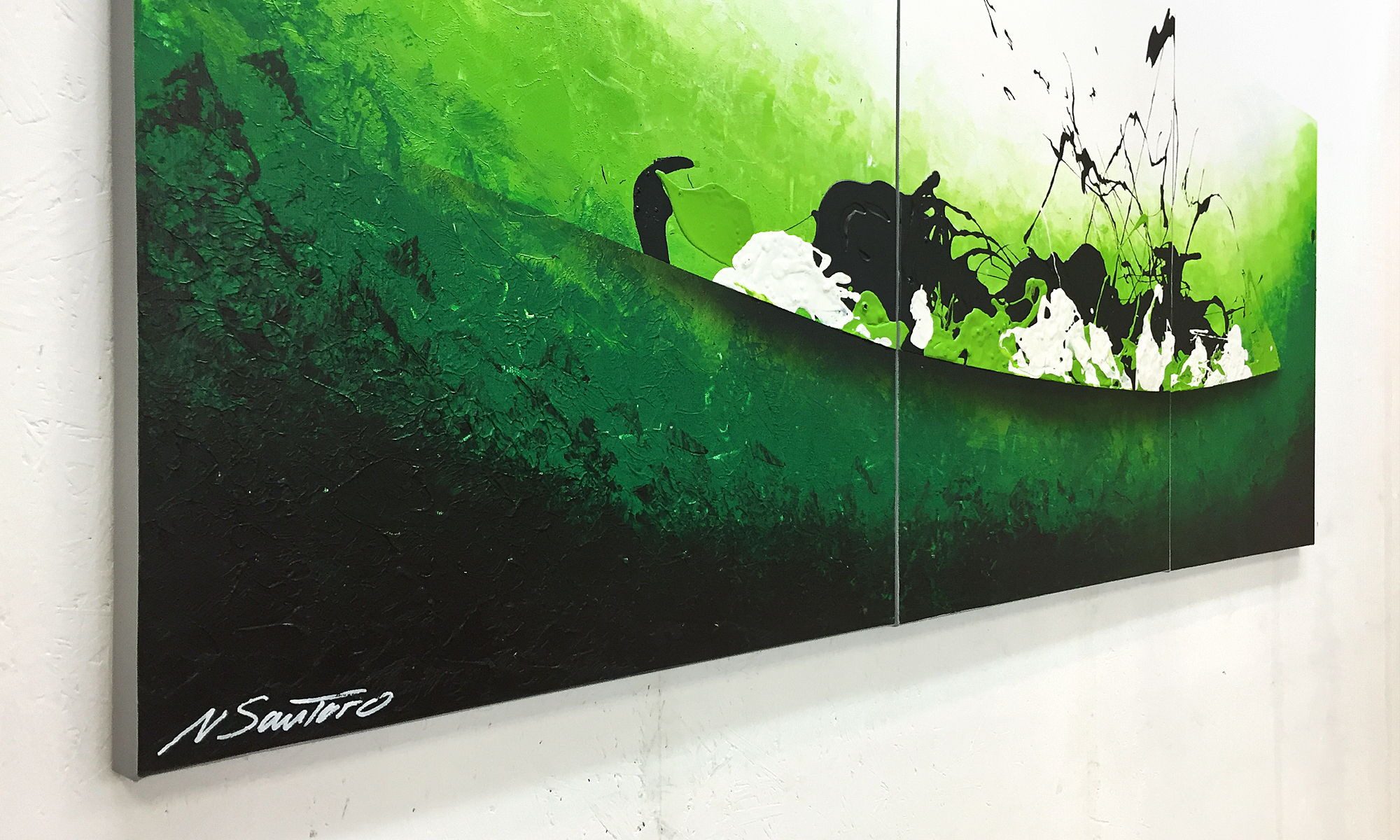 WandbilderXXL Gemälde Liquid Gold 180 x 70 cm, Abstraktes Gemälde, handgemaltes Unikat