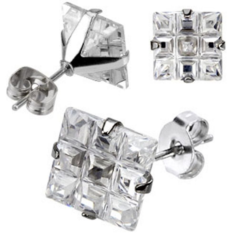 BUNGSA Ohrring-Set Ohrstecker Zirkonia Multikristall silber aus Edelstahl für Damen (1 Paar (2 Stück), 2-tlg), Ohrschmuck Ohrringe