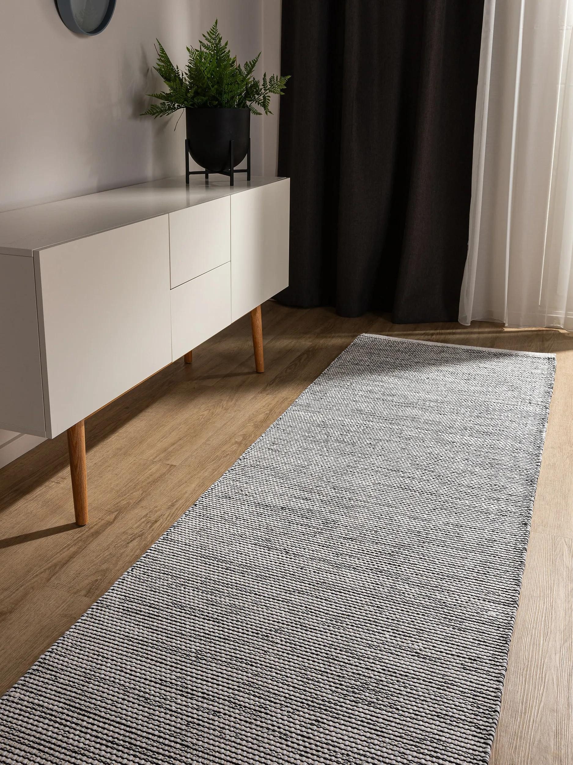 benuta Teppich Ron, rechteckig, Höhe: 5 mm, 100% Baumwollteppich, Minimalistisch, Pflegeleicht, Wohnzimmerteppich