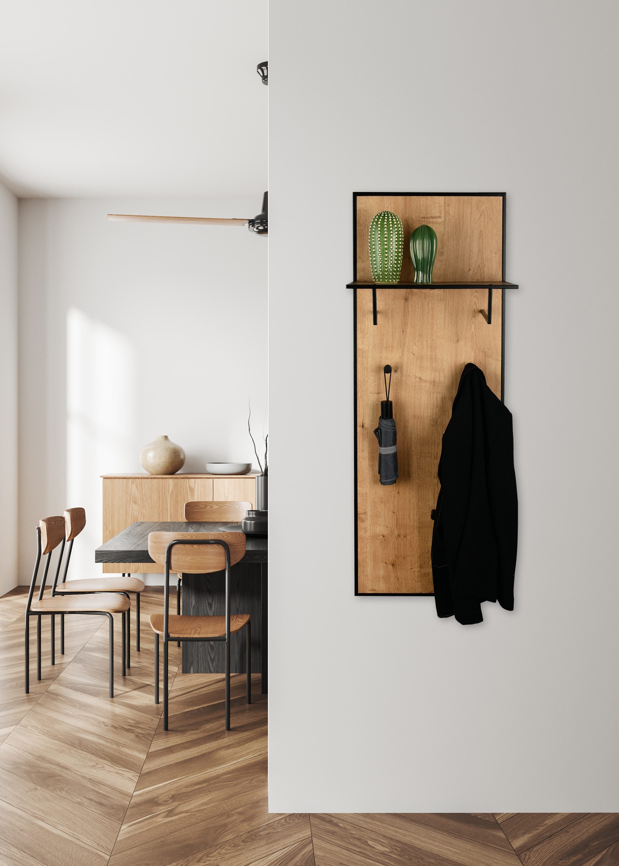 furnling Wandgarderobe Fely, mit 3 Haken und praktischer Ablagefläche, Artisan Eiche, Höhe 122 cm