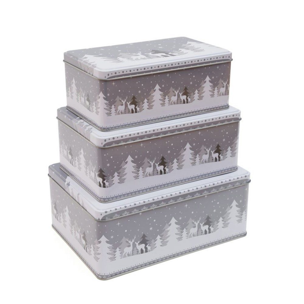 Haushalt International Keksdose, Metall, Set (3-tlg) - Rechteckig - Weihnachten - Winterwald