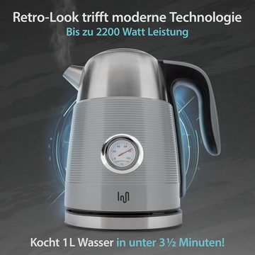 Impolio Wasser-/Teekocher Edelstahl Wasserkocher 1,7L mit Analog-Thermometer, Grau, 2200 W