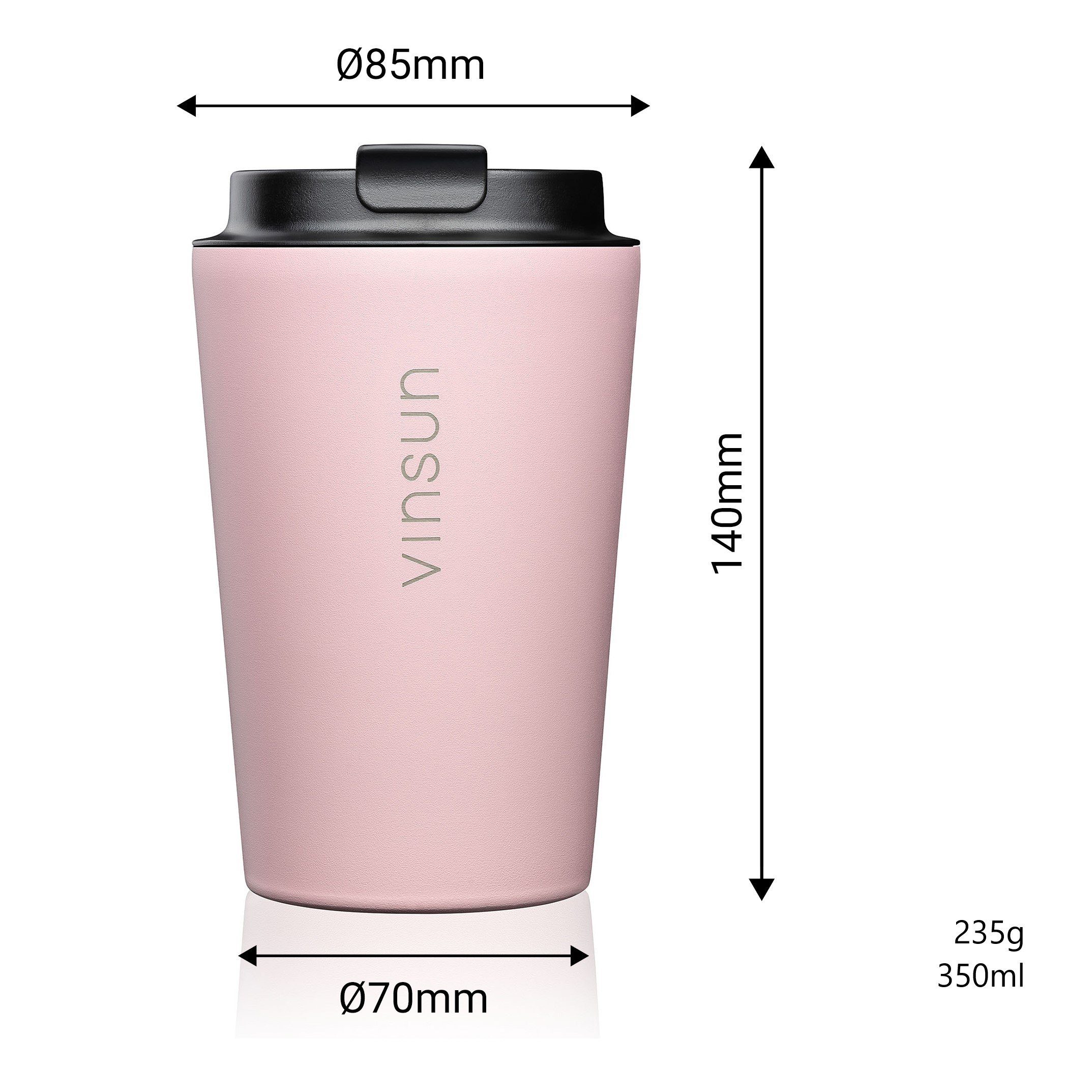 Vinsun Thermobecher Isolierbecher 350ml Rosa - Kaffeebecher to go, Edelstahl, auslaufsicher, bruchfest, für heiße und kalte Getränke