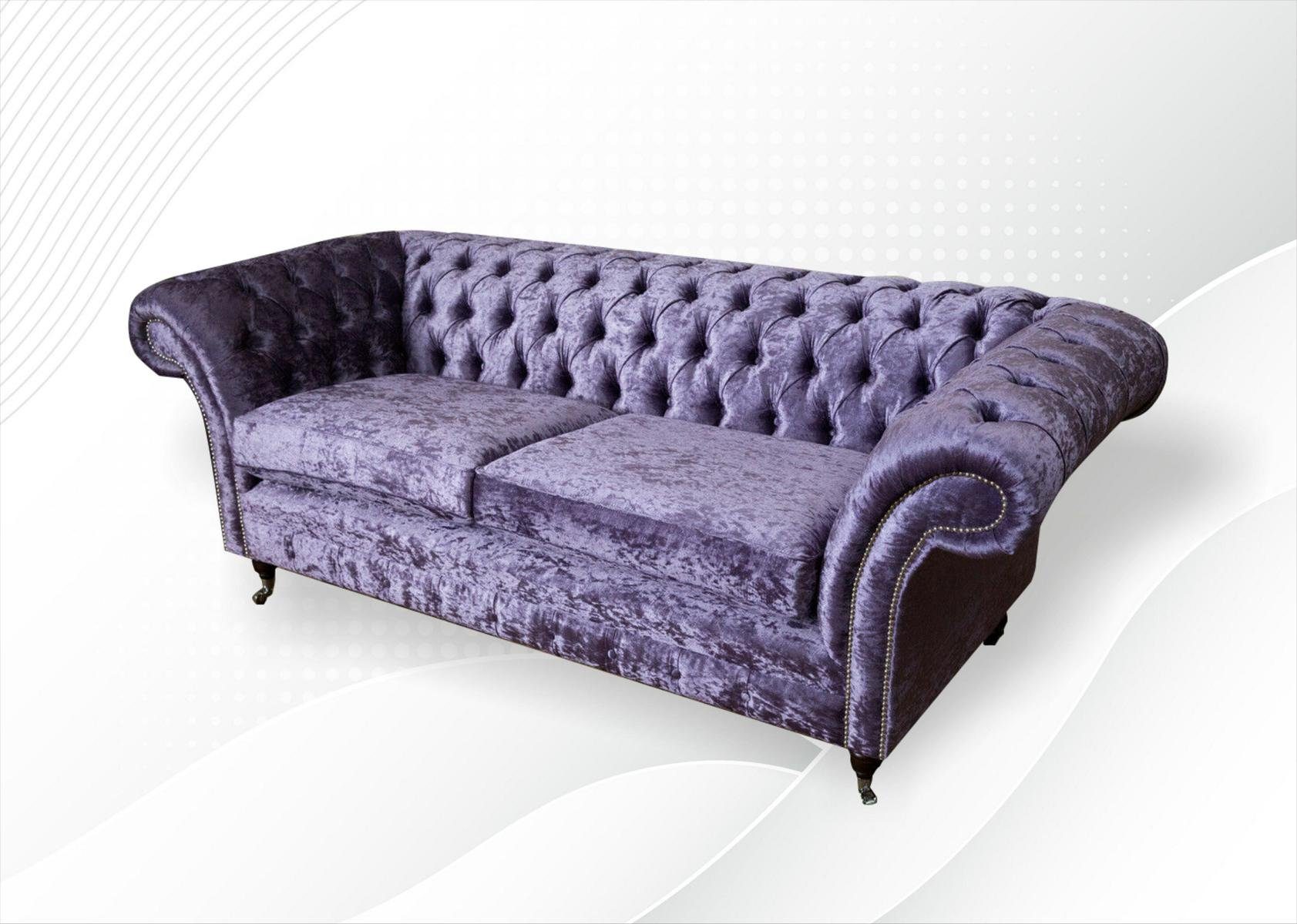 JVmoebel Chesterfield-Sofa Lila Polster Sitz Couch 3 Sitzer Garnitur Sofa Sofas Couchen Samt, Made in Europe