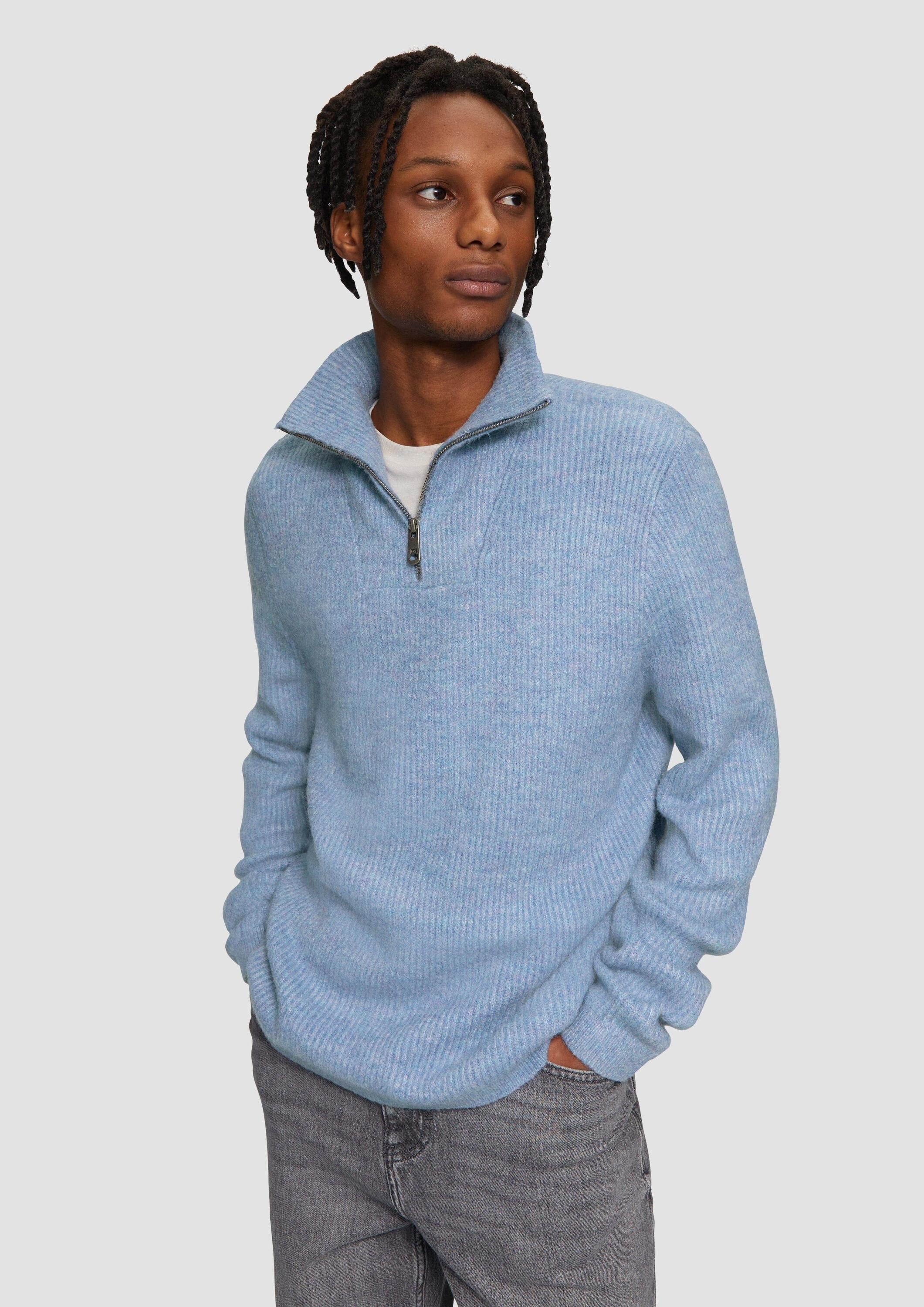 QS Longpullover Strickpullover Strick-Troyer mit Rippstruktur