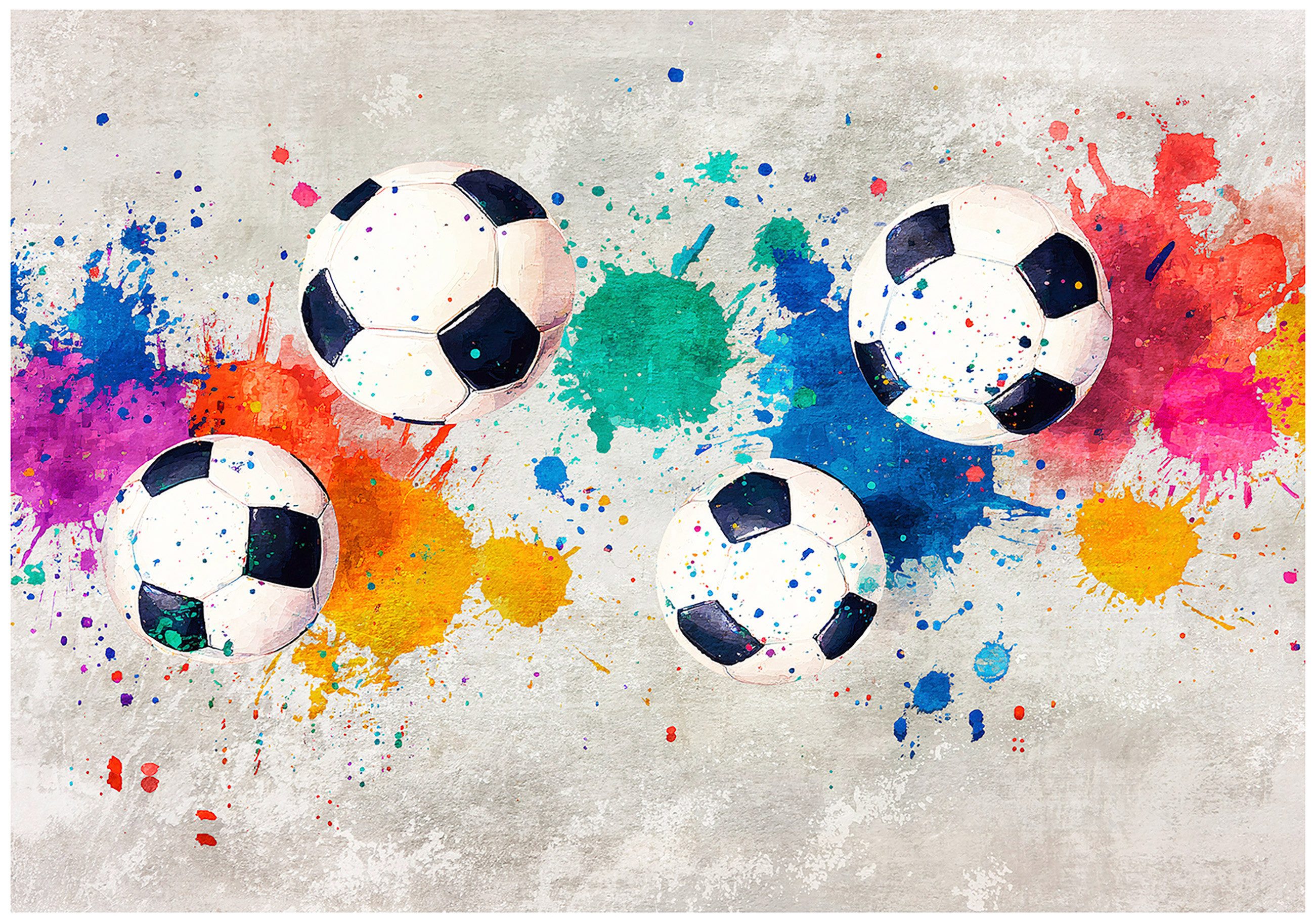 Wallarena Fototapete Kinderzimmer Fußball Bunt Sport Junge Vlies Tapete Wandtapete, Glatt Vlies oder Struktur Vinyl, Fußball, Sport, Bunt, (Vlies Fototapete, Vlies Fototapete), Vliestapete Grün Wohnzimmer Schlafzimmer Küche Tapete + Kleister