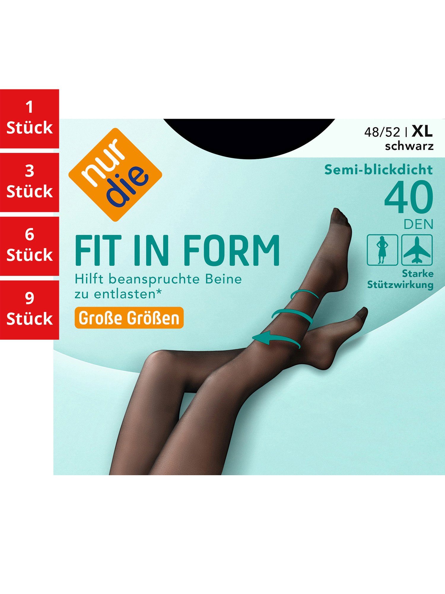 Nur Die Feinstrumpfhose Fit in Form Große Größen 40 DEN Damen (1er/3er/6er/9er Pack 1 St) nylon semi-transparent Fein-strumpfhose durchsichtig frauen multi-pack schwarz