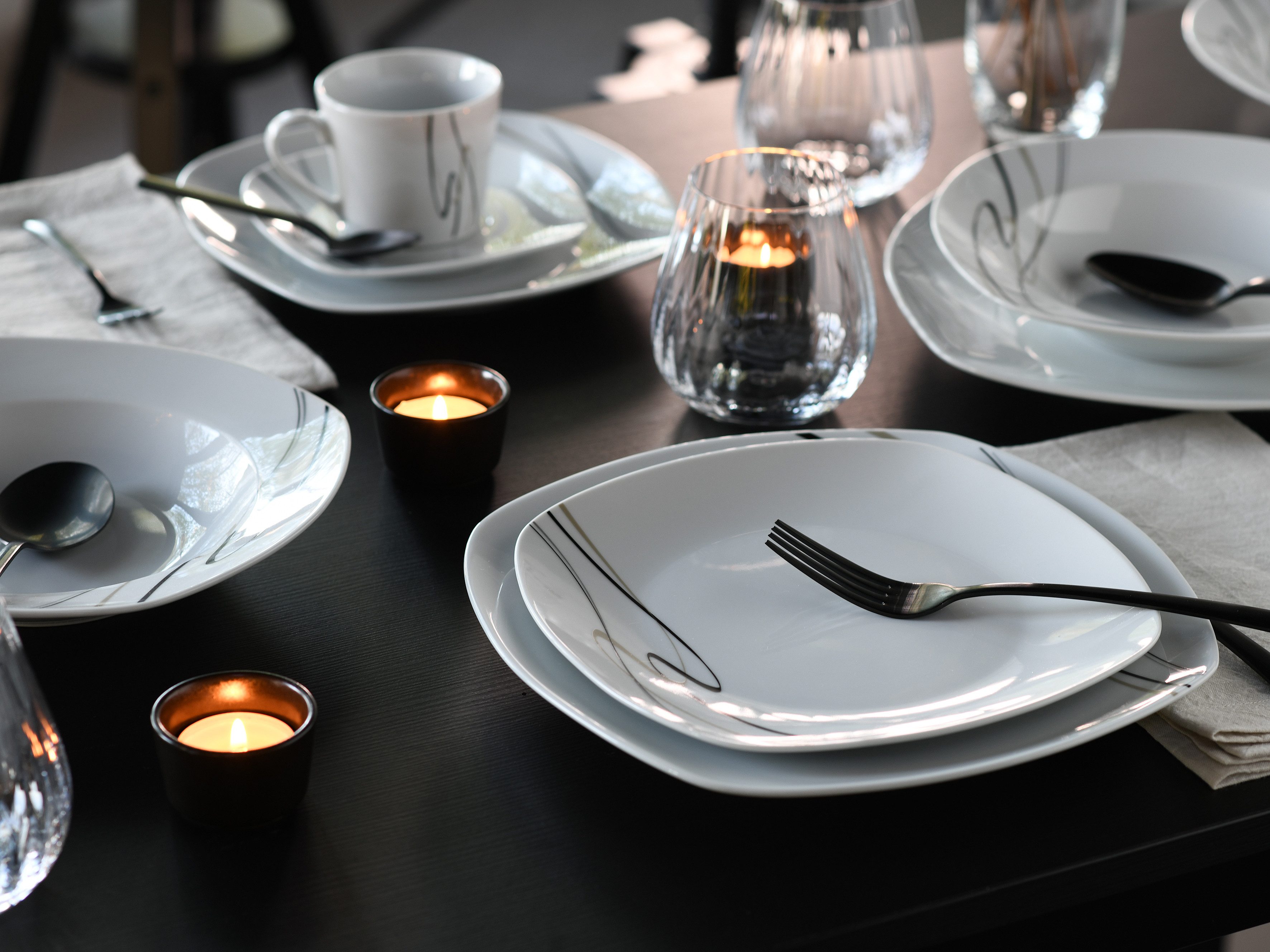CreaTable Kombiservice Amelie Piazza, Kombi-Service 30-tlg (30-tlg), 6 Personen, Porzellan, Elegant, Schwungvoller Liniendekor