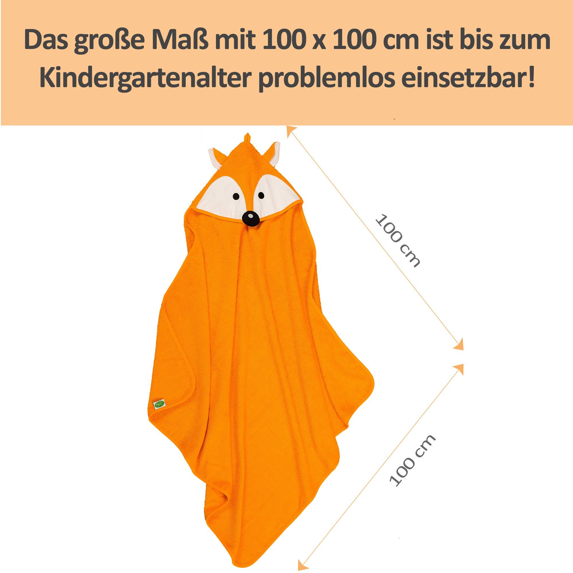 (1-St) Fuchs Smithy Frottier Kapuzenhandtuch 100x100 cm, Öhrchen, mit