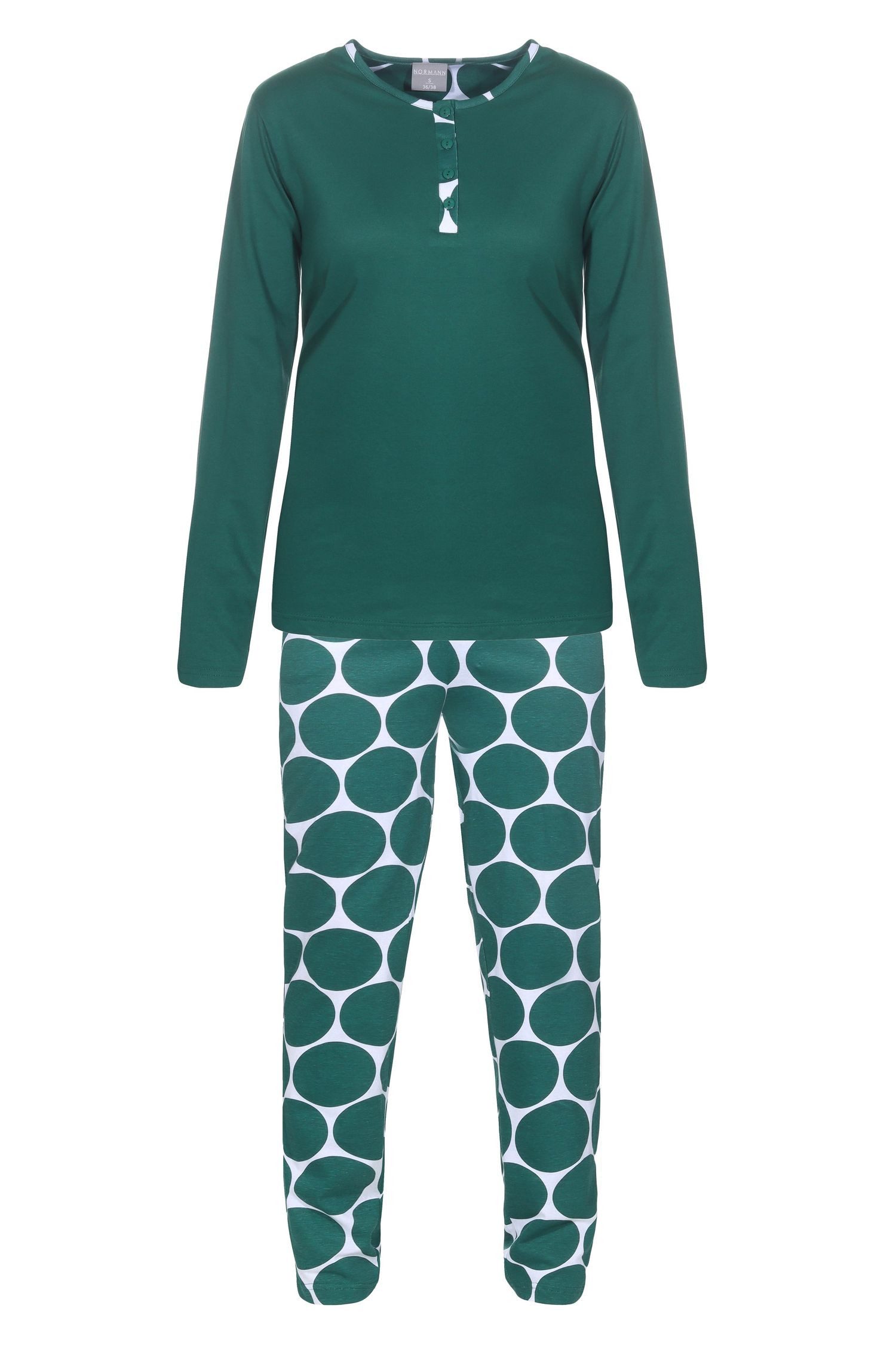 Normann Pyjama Normann Damen Schlafanzug langarm mit Hose in Tupfen Punkte Optik