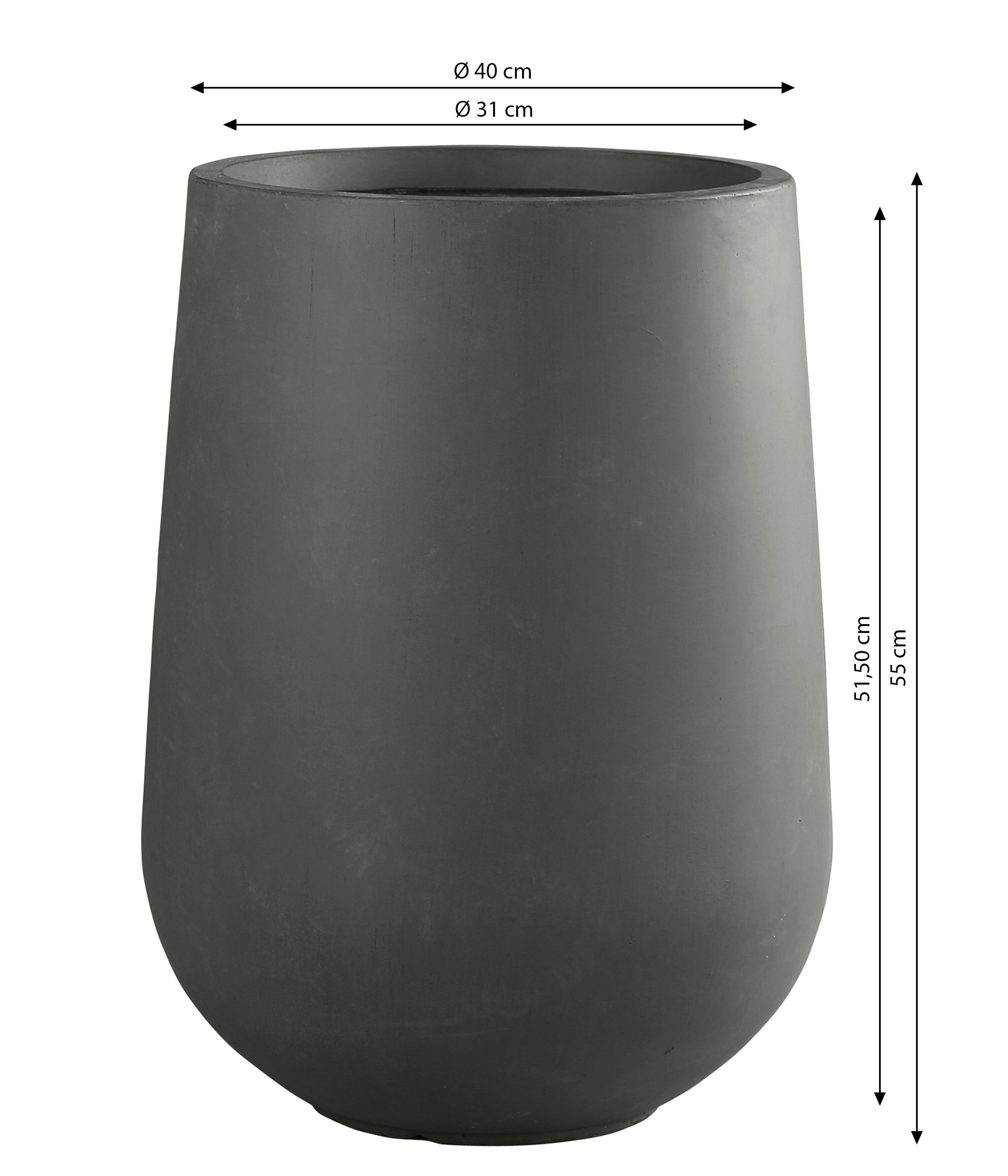 Dehner Blumentopf Curved, mit Bodenloch, Fiberglas, grau, Wetterfester Pflanzentopf, frostbeständig, ideal für Innen / Außen