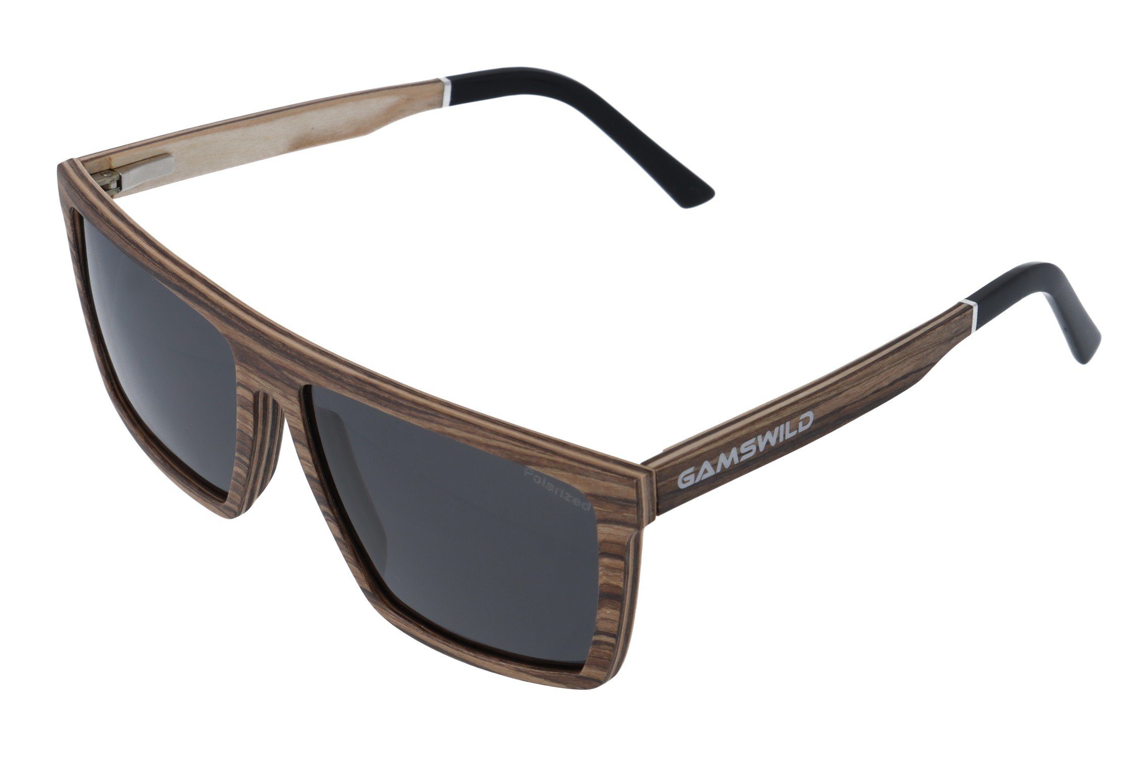 Gamswild braun, Unisex, Herren schwarz Sonnenbrille Damen polarisierte WM0010 Holzbrille GAMSSTYLE Gläser