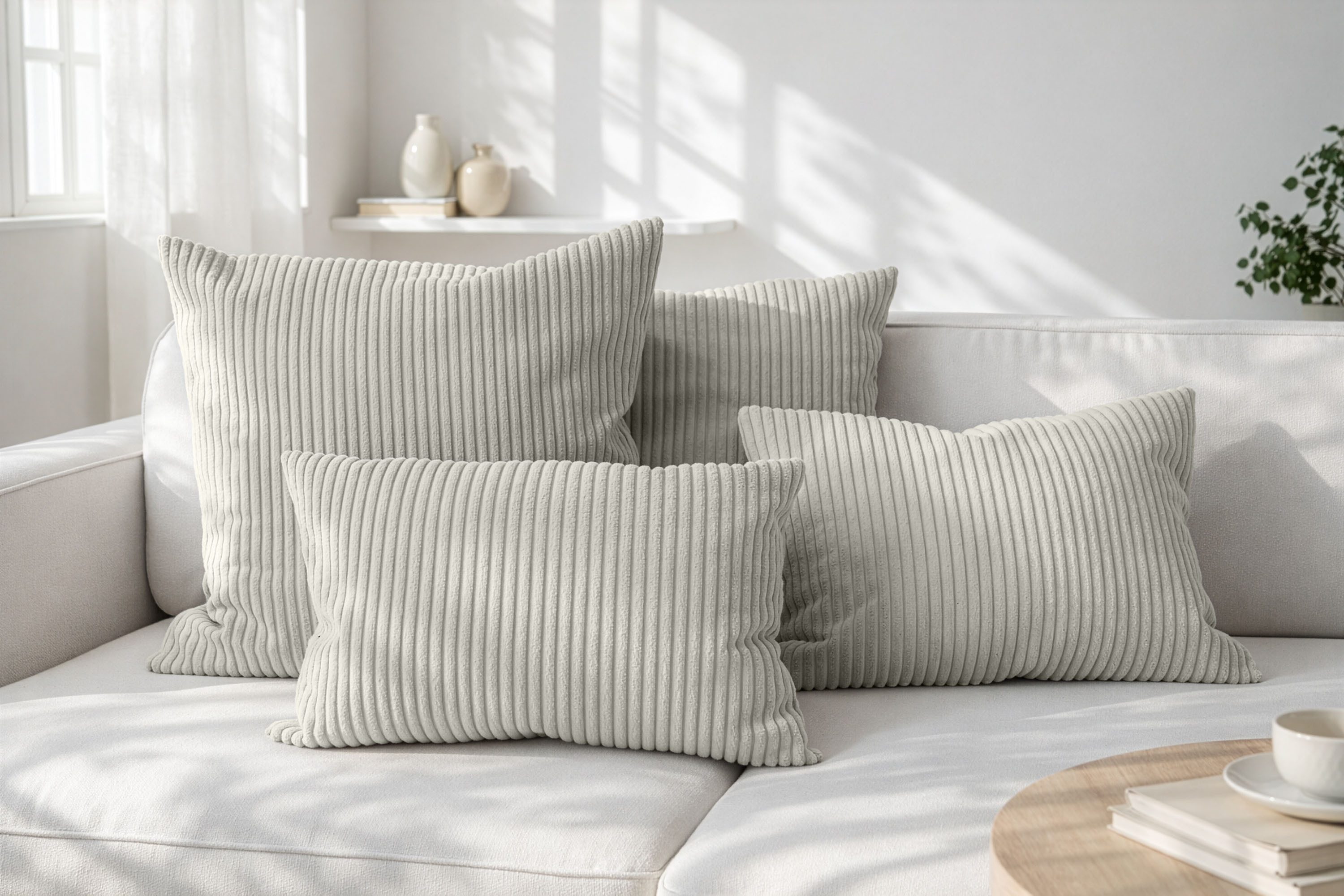Amilian Dekokissen Sofakissen Cord-Optik 4er Set mit Füllung 2x 40x40 + 2x 35x45 cm, mit Füllung, Hotelverschluss, formstabil