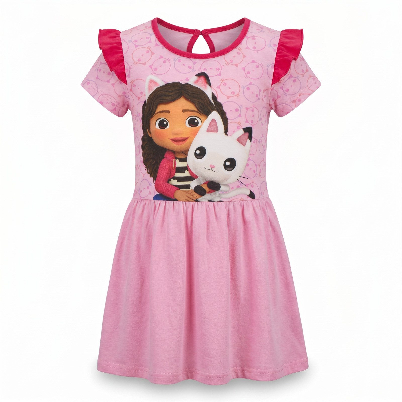 Gabby's Dollhouse Sommerkleid Gabbys Dollhouse Kinder Mädchen kurzarm Kleid Sommerkleid Gr. 98 bis 128 - 100% Baumwolle